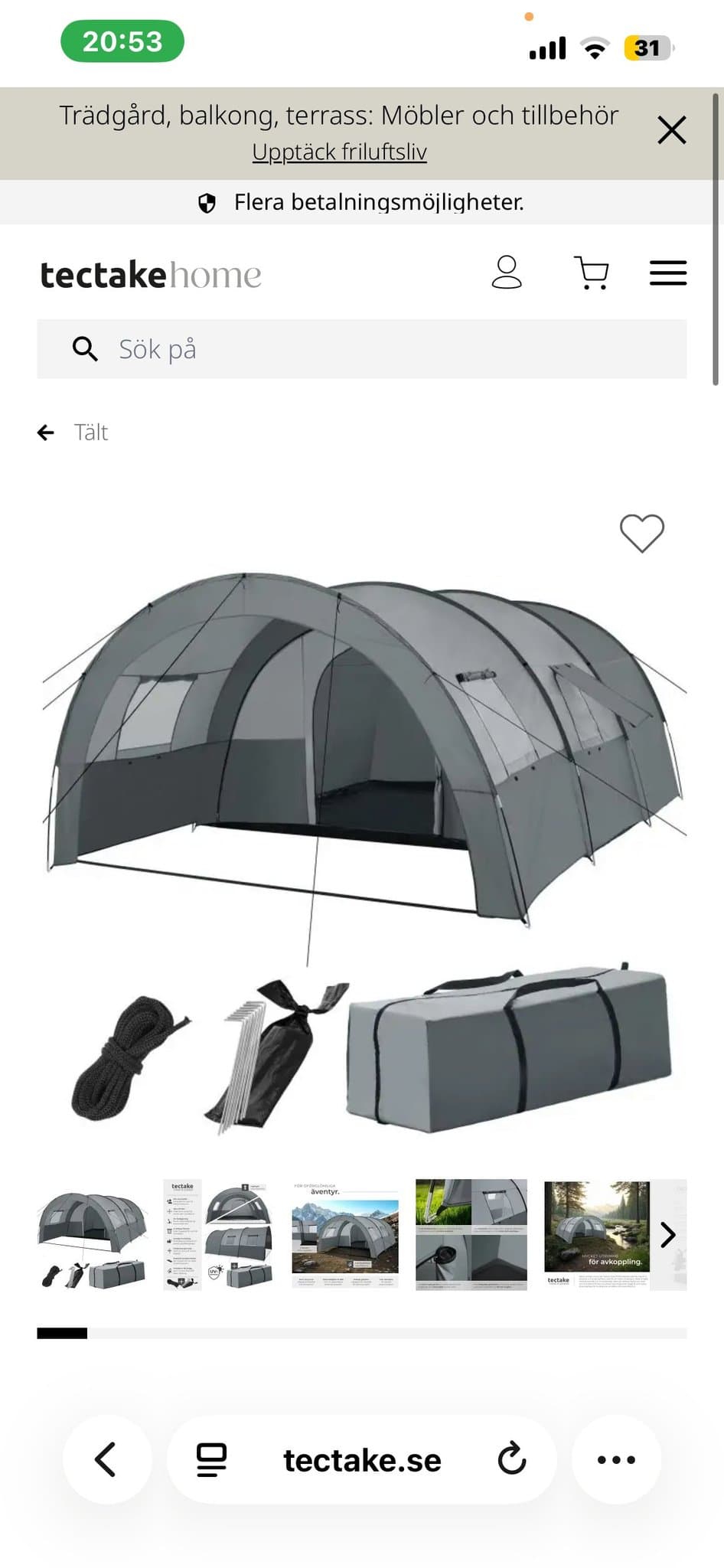 tunneltält festivaltält Roskilde för 6 personer