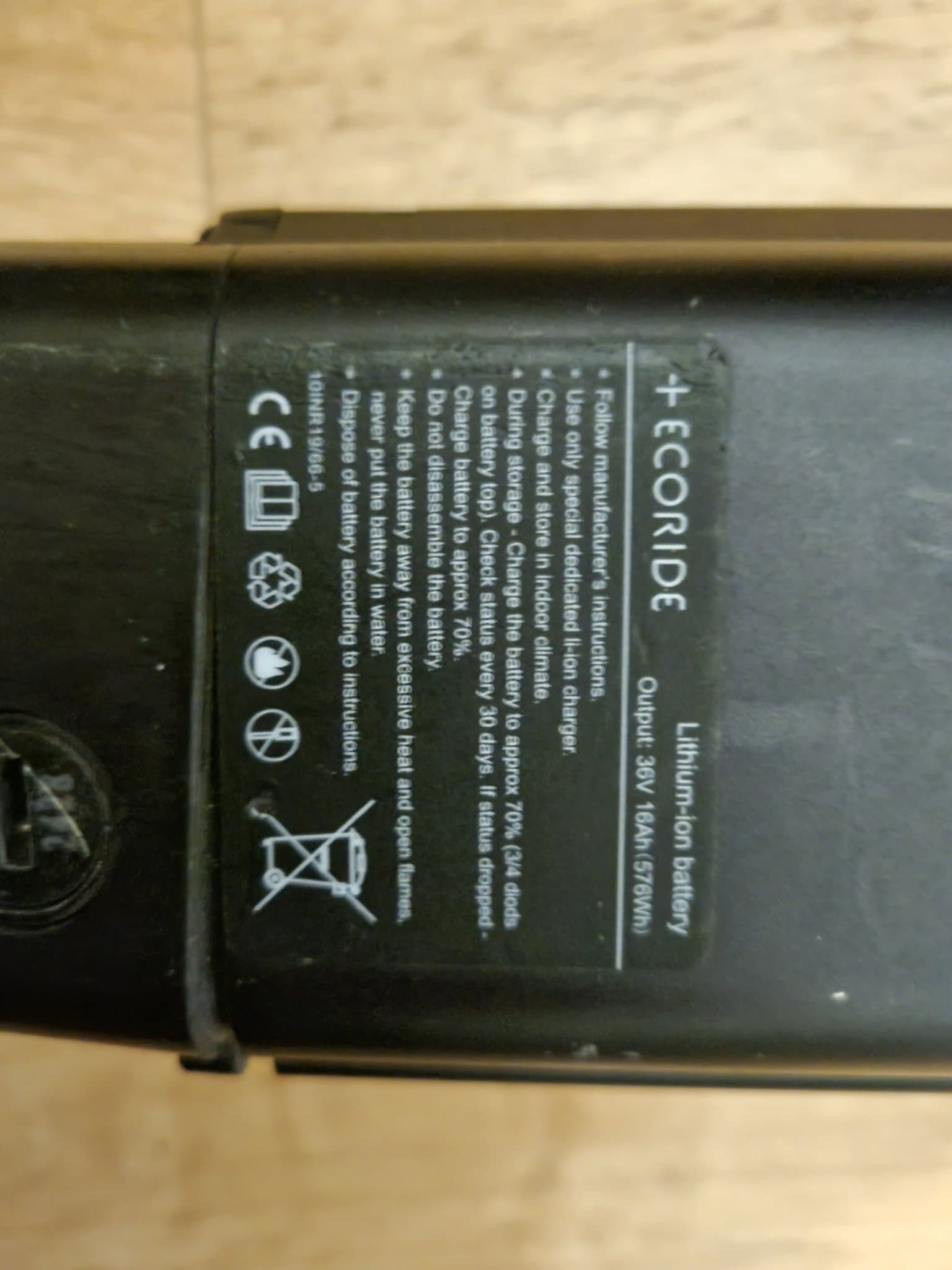 Ecoride cykel batteri 16ah - 576wh med laddare