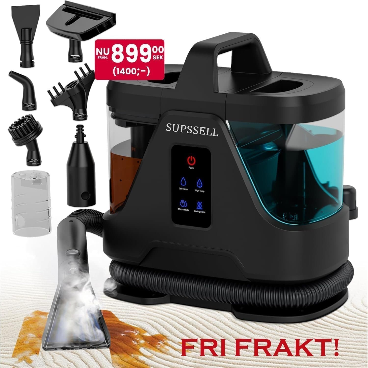 NY 2-i-1 Ångtvätt med tillbehör • 100°C ångstråle och 15 000 Pa sugkraft • SV