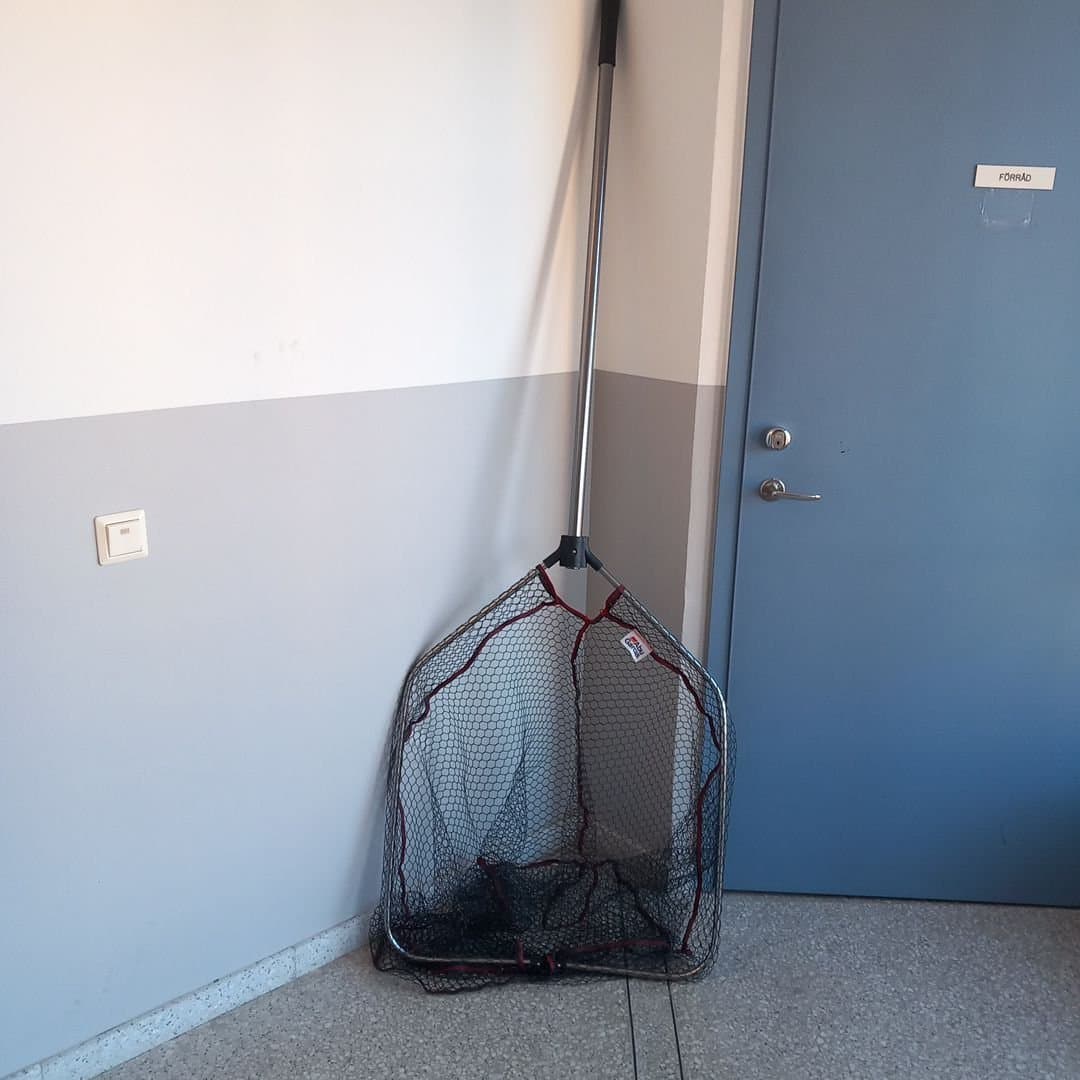 Håv/landningshåv Abu Garcia med teleskopstång, svart nät och röd kant