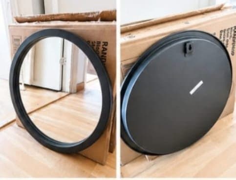 Rund väggspegel 47 cm – svart metall – ny
