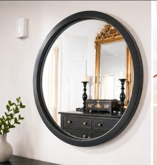 Rund väggspegel 47 cm – svart metall – ny