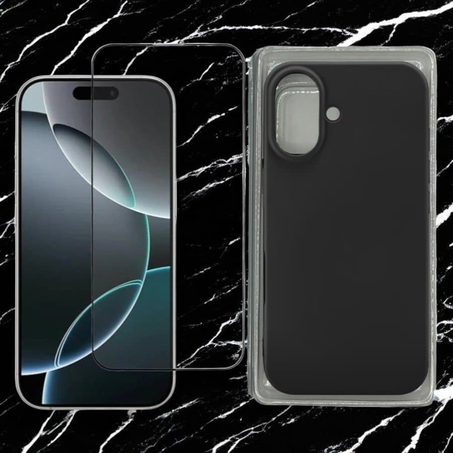 [Paket] iPhone 16 Plus - Svart Skal + 9H Härdat Glas Skärmskydd