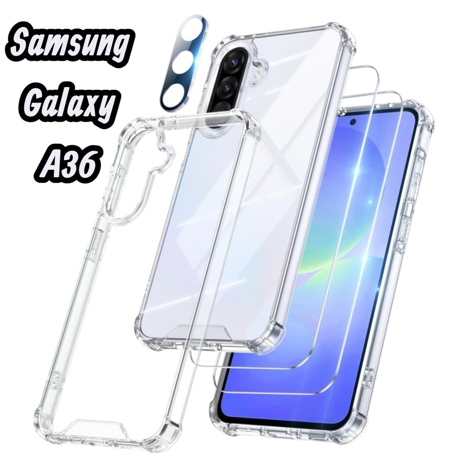 [4-i-1] Samsung Galaxy A36 Skyddspaket - Klart Skal, 2x Skärmskydd & Kameraskydd