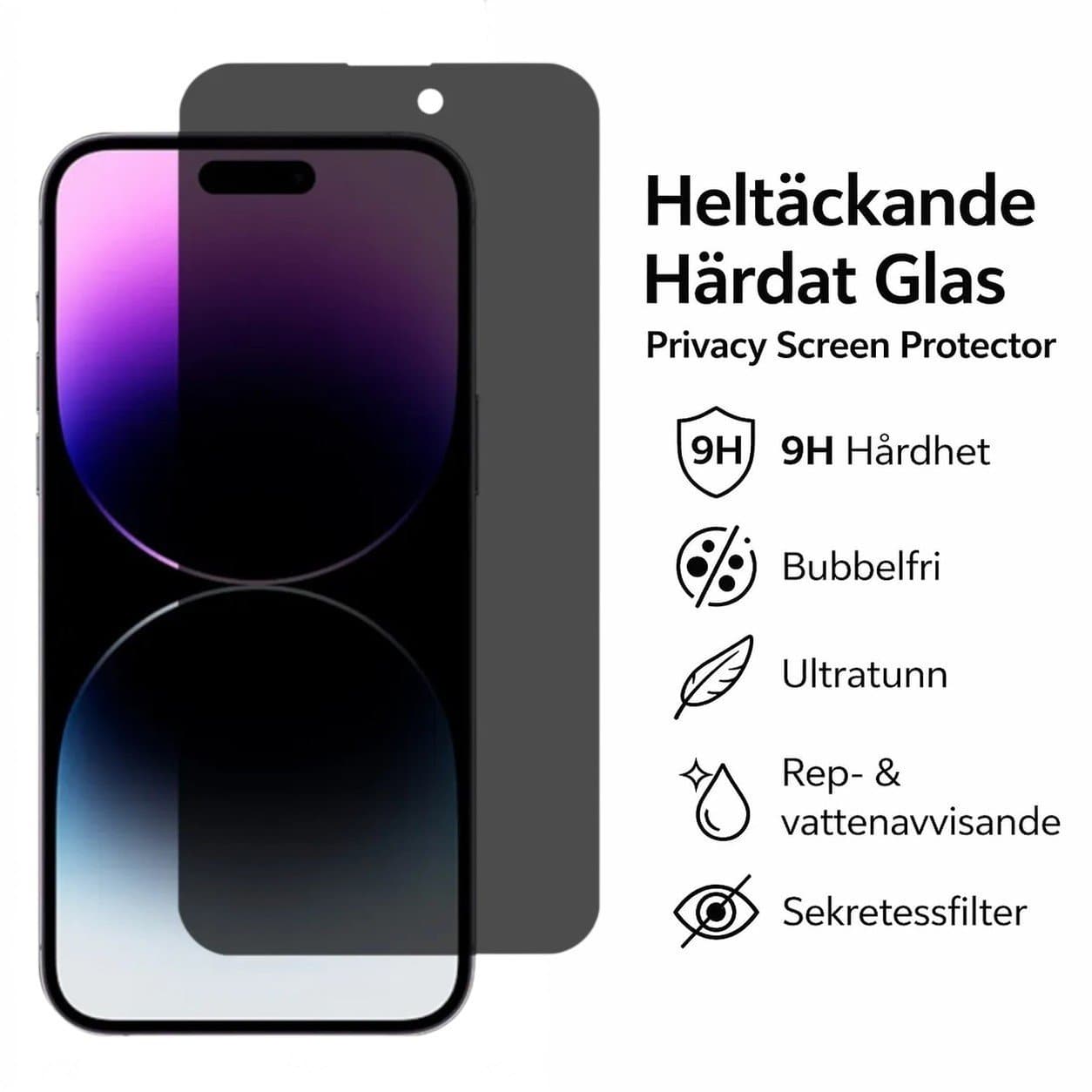 2st iPhone 16 Pro Privacy 9H Härdat Glas Skärmskydd |Sekretessfilter Heltäckande