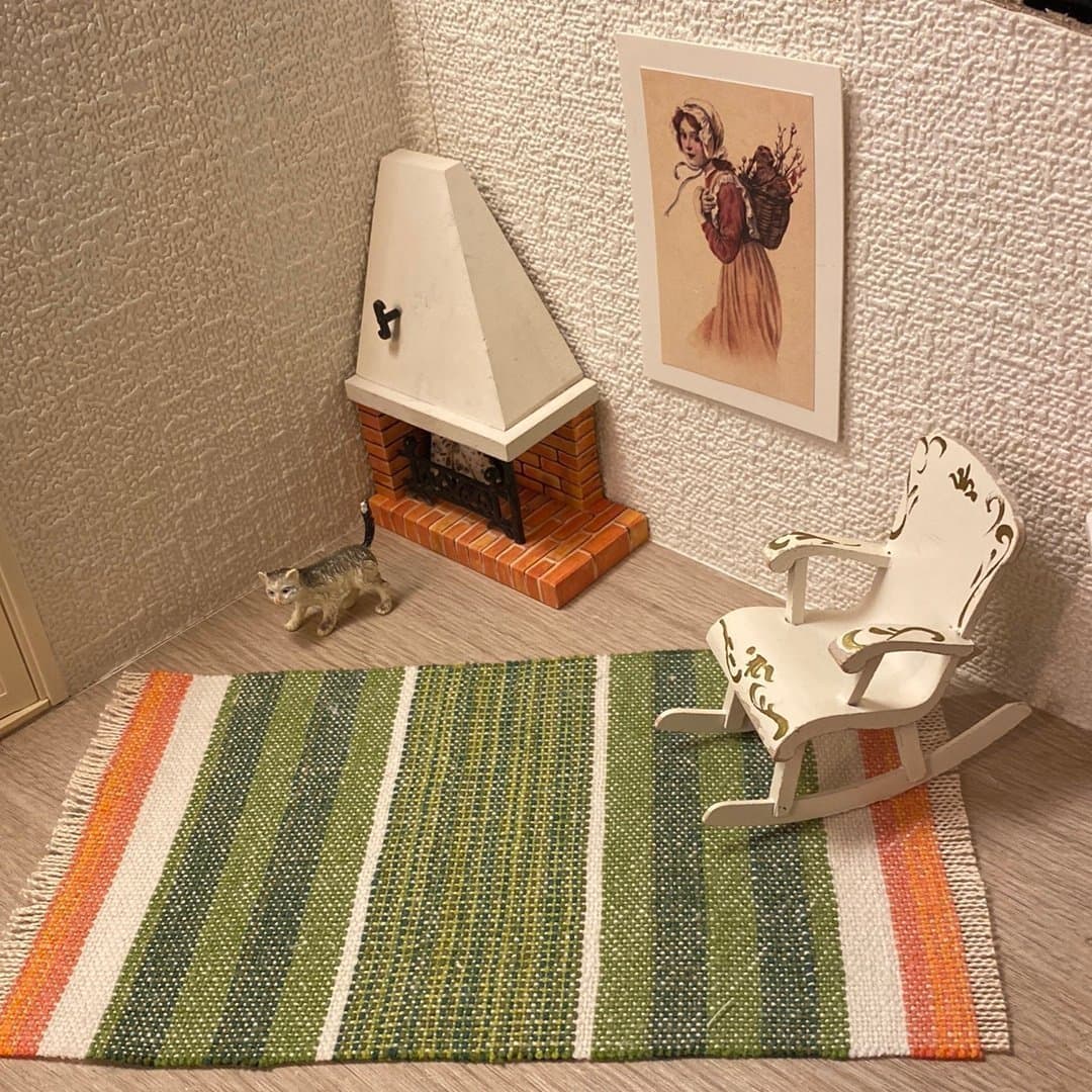 Retro eldstad och gungstol till Lundby dockskåp