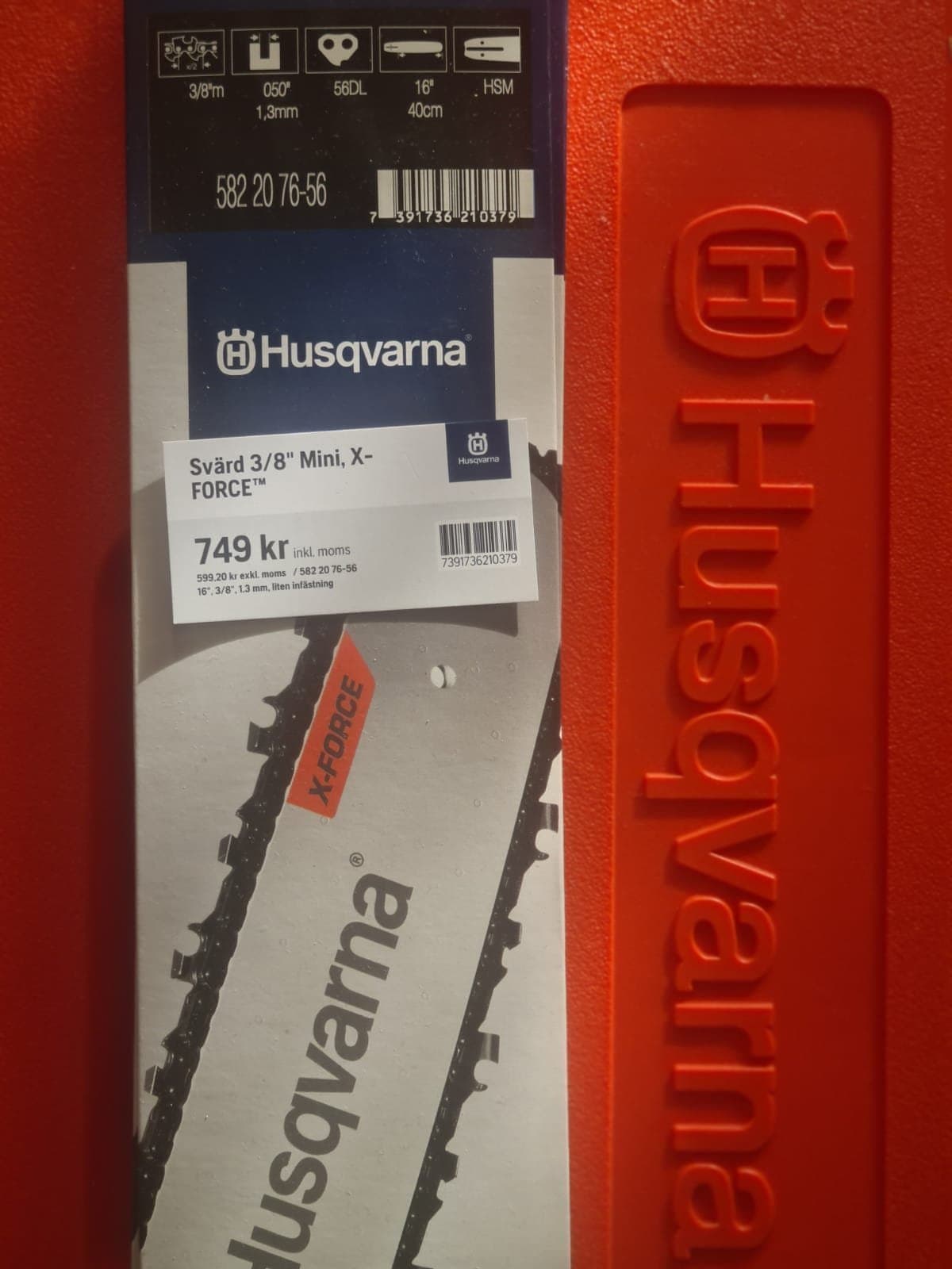 Husqvarna X-FORCE svärd 16” / 40 cm 3/8” mini 1,3 mm 56DL – nytt OEM 5822076-56