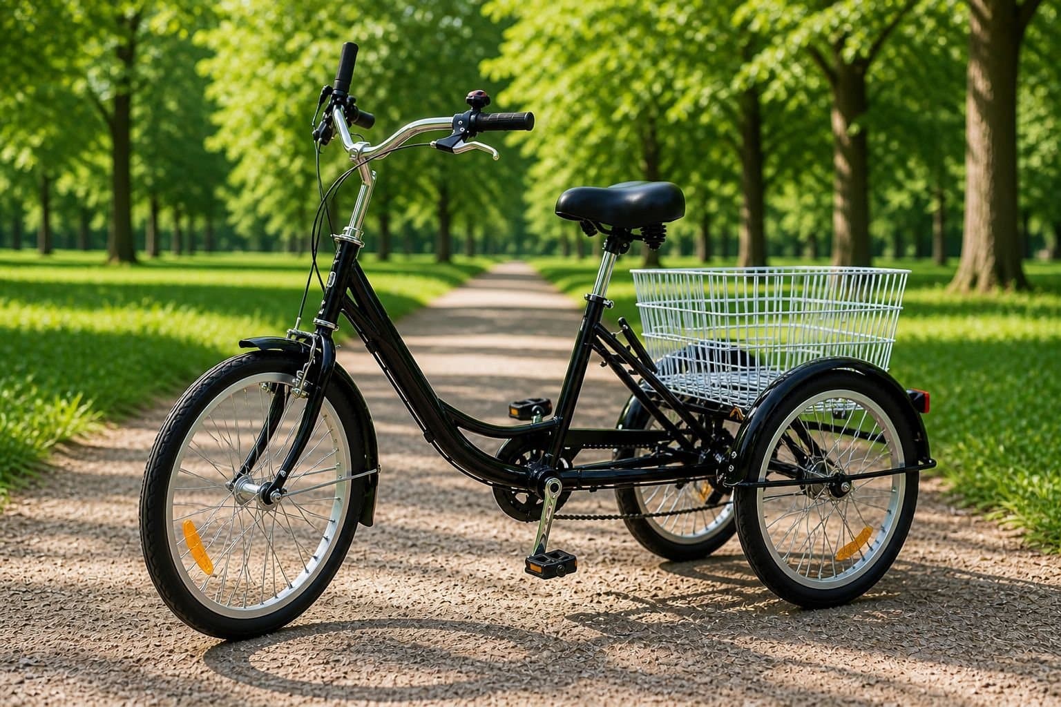 Stabil trehjulig cykel – helt ny, med korg