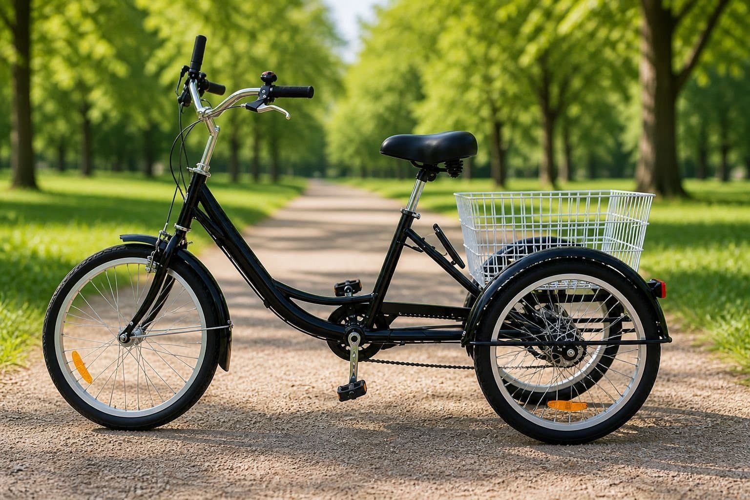 Stabil trehjulig cykel – helt ny, med korg