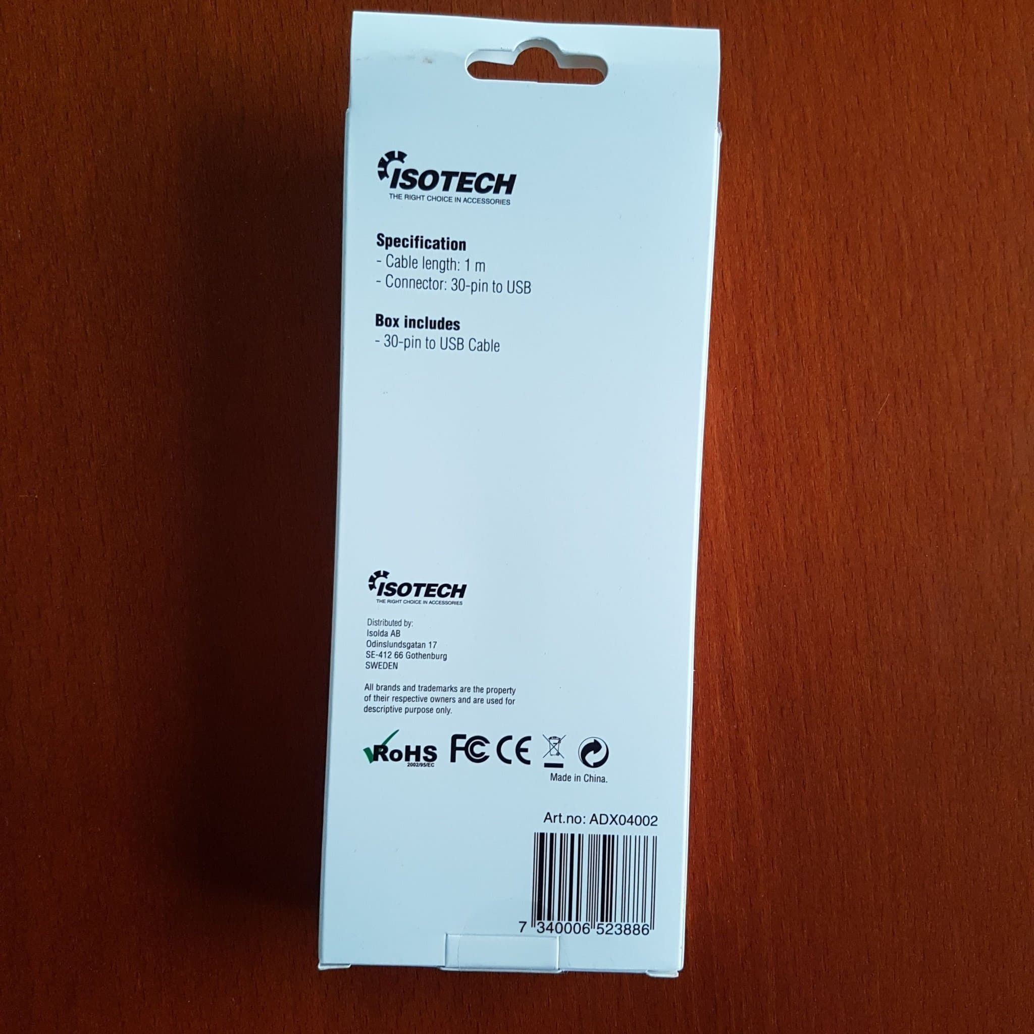 Laddkabel 30-pin - USB iPhone iPod iPad ISOTECH 1 meter