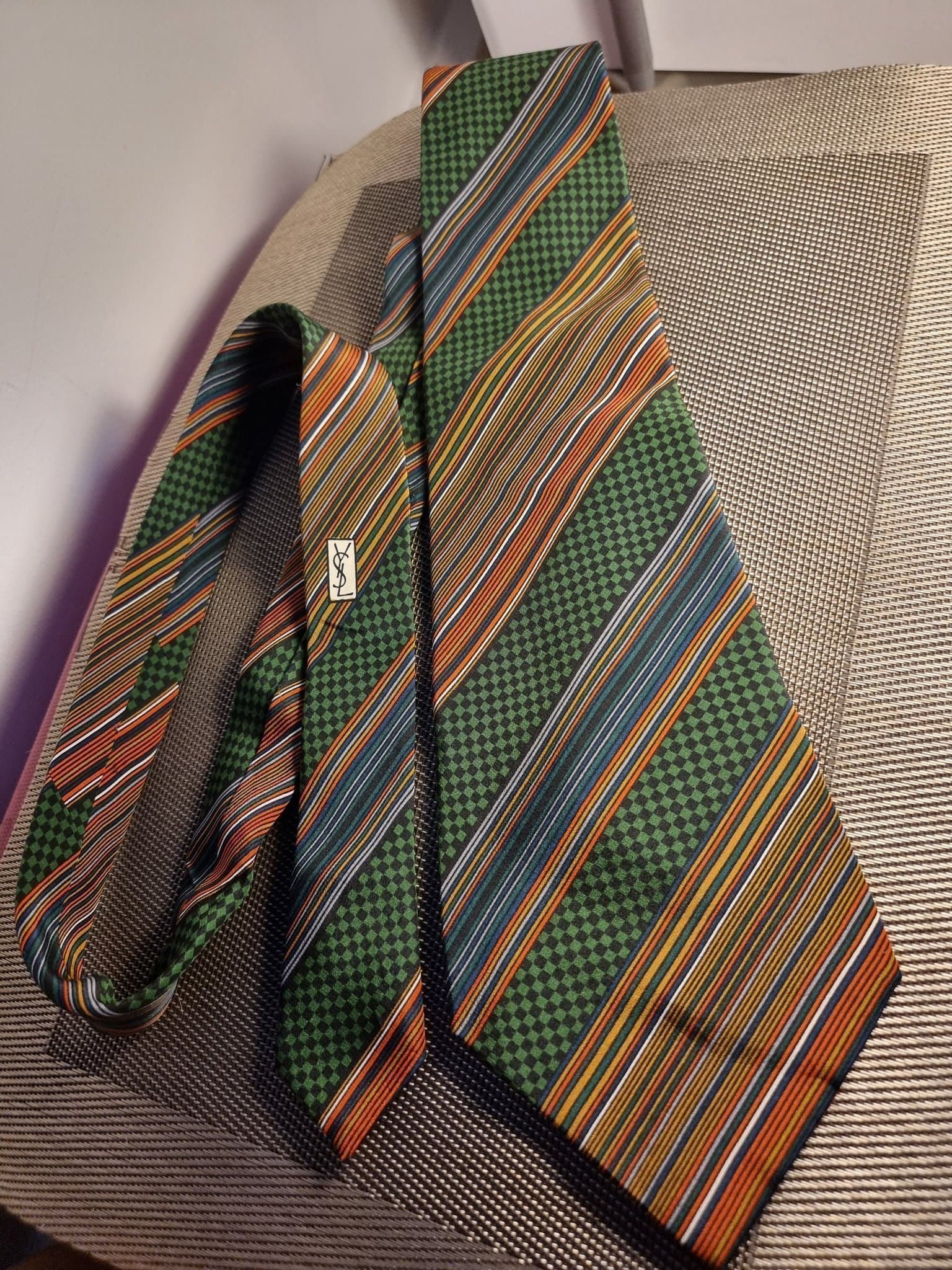 Vintage Yves Saint Laurent grön/orange slips,70-talsstil