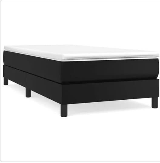 Sängram 90x200 cm – svart konstläder, boxspring