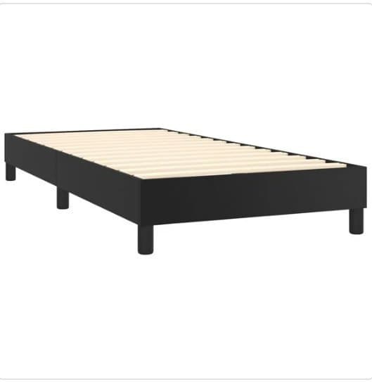 Sängram 90x200 cm – svart konstläder, boxspring