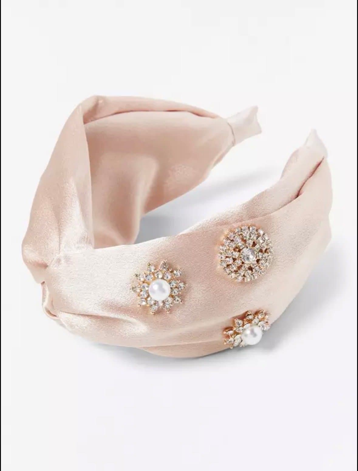 Diadem i satin med strass Ljusrosa hårband