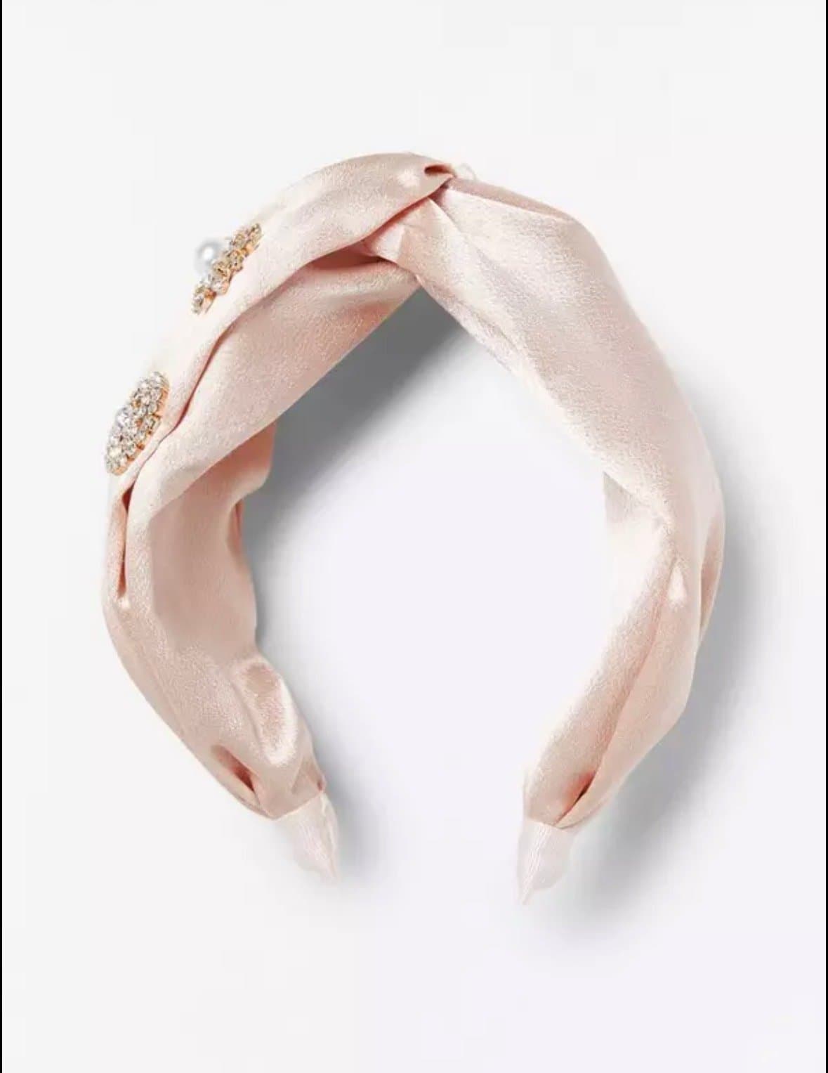 Diadem i satin med strass Ljusrosa hårband