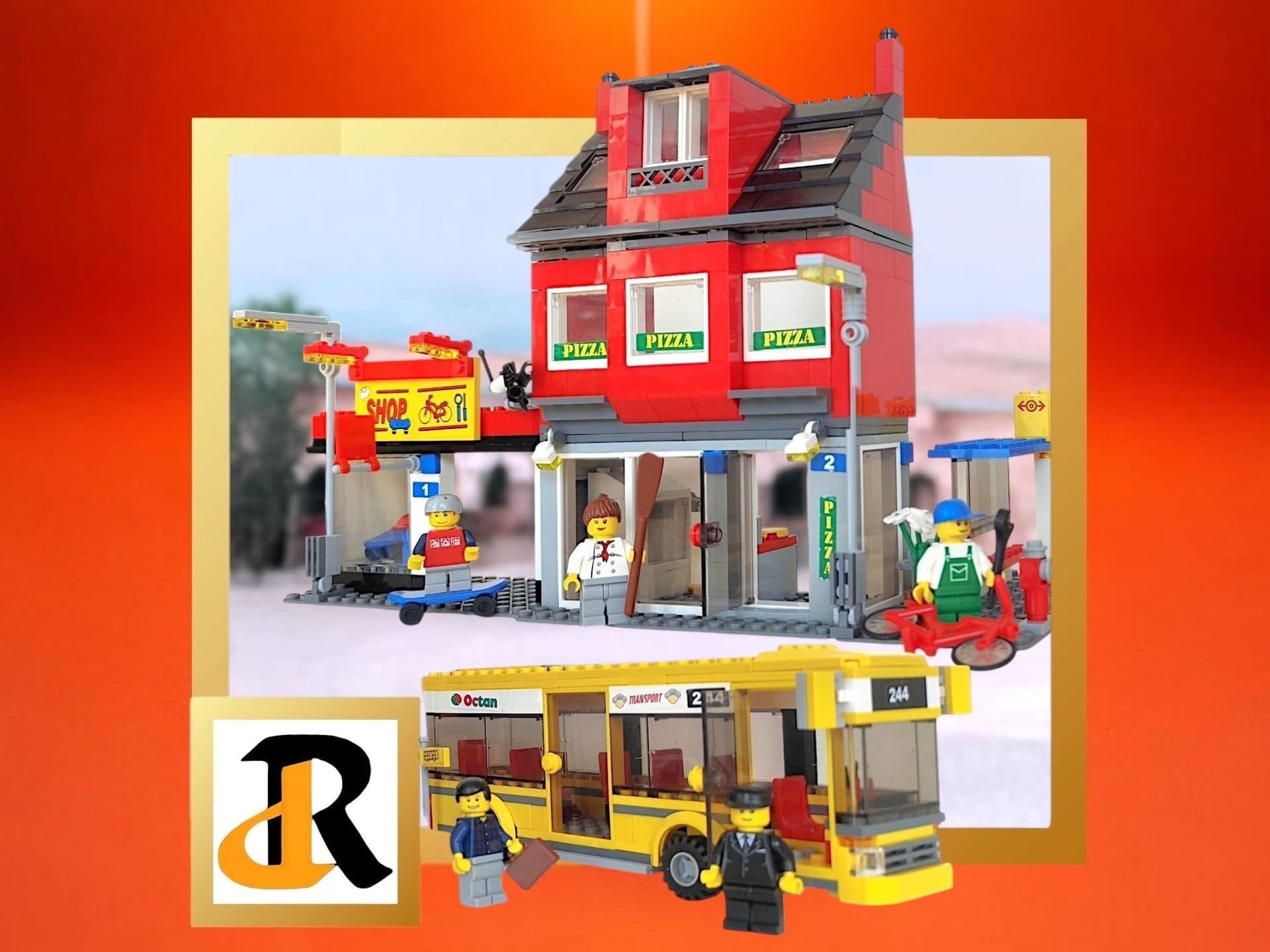 LEGO City 7641 City Corner, Stadshörn med buss, pizzeria, cykelaffär