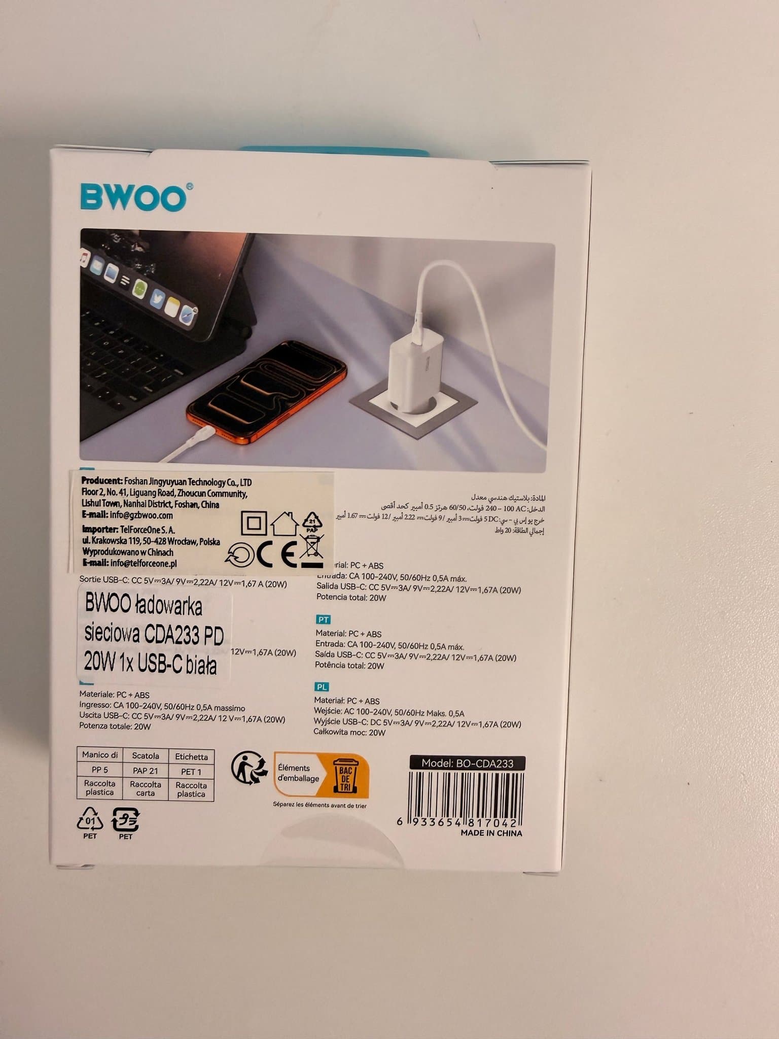 PD 3.0 USB-C 20W Väggladdare EU Reseladdare