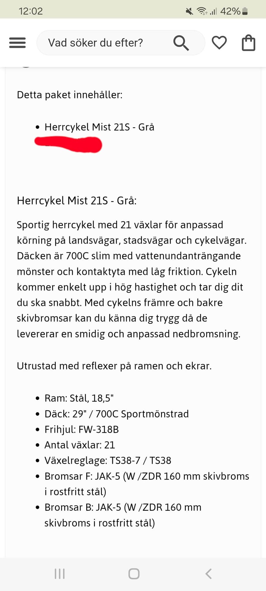 Herrcykel Mist 21S - Grå