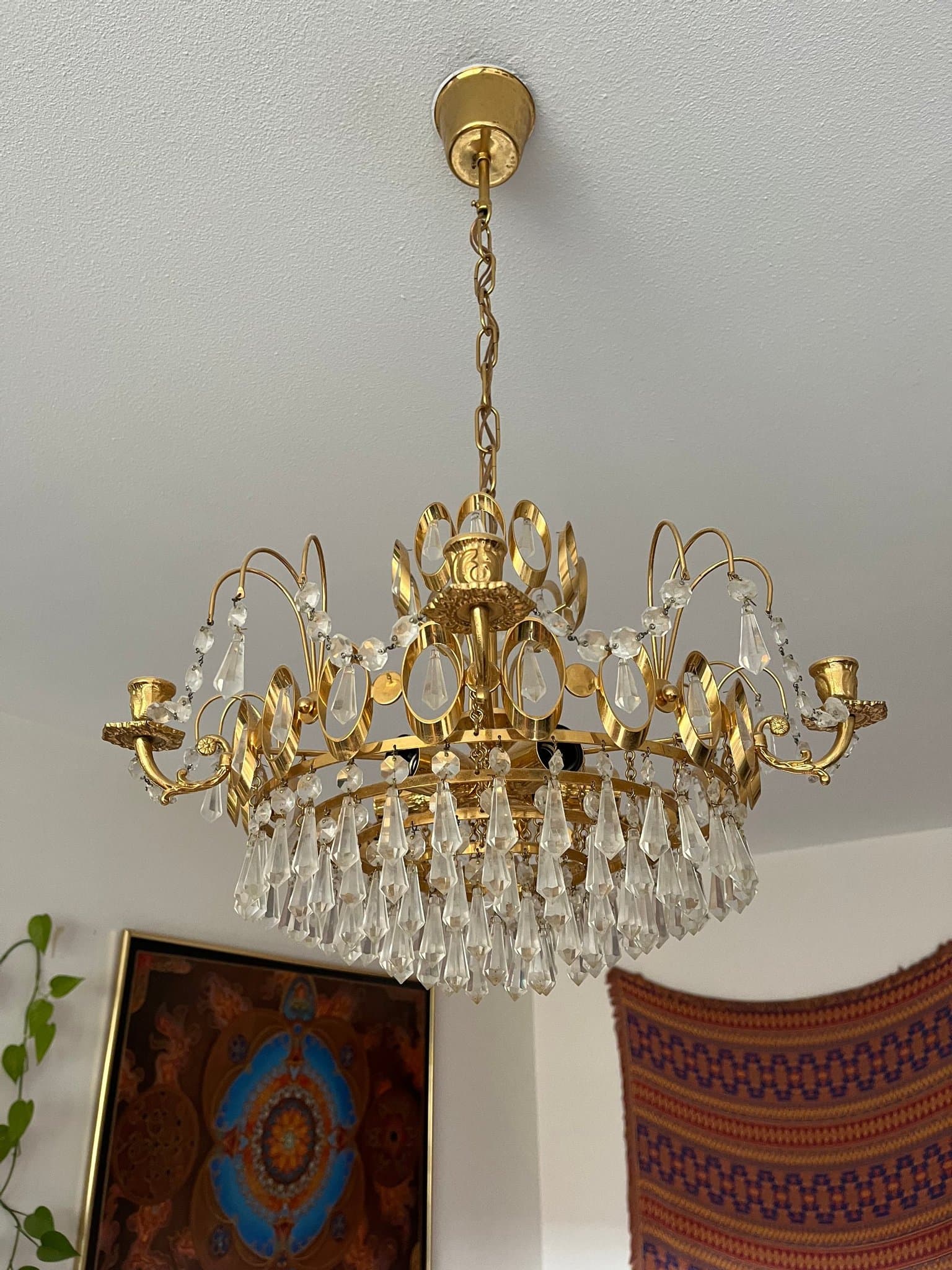 Ljuskrona | Taklampa med prismor | antik