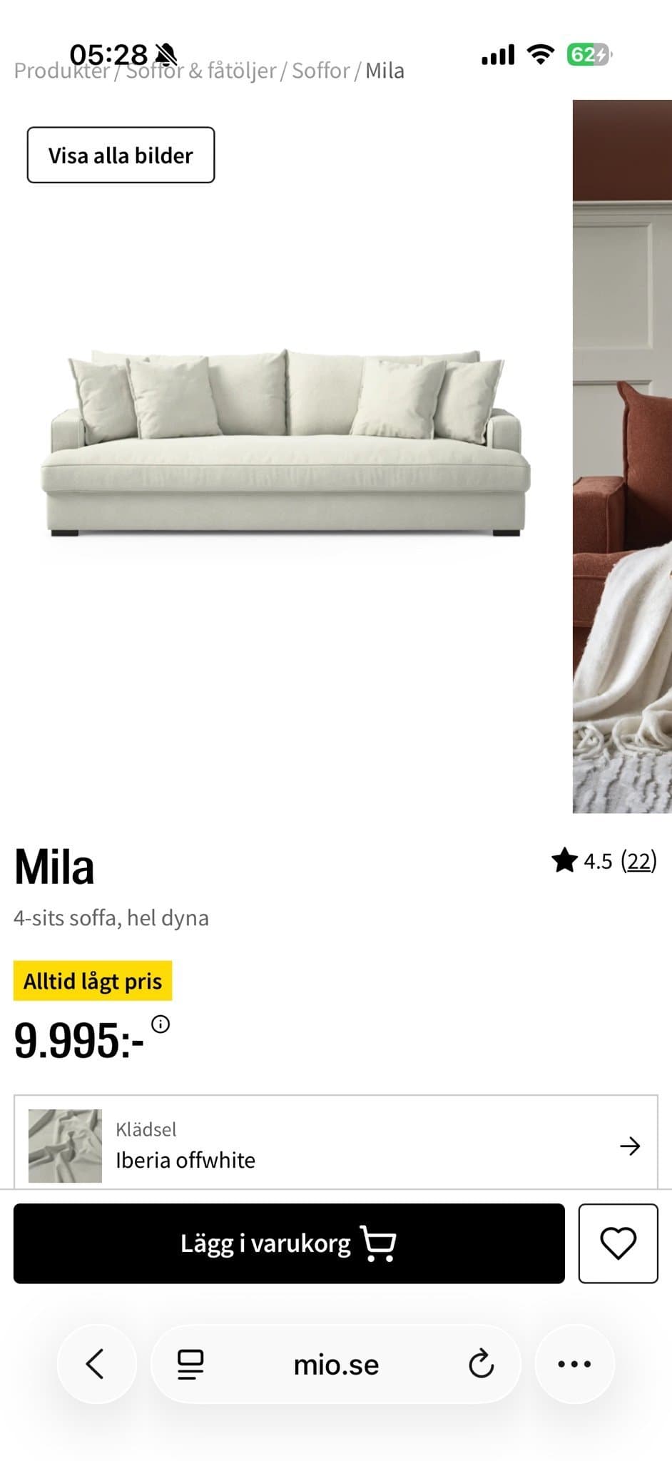 Soffa med fotpall i nyskick säljes