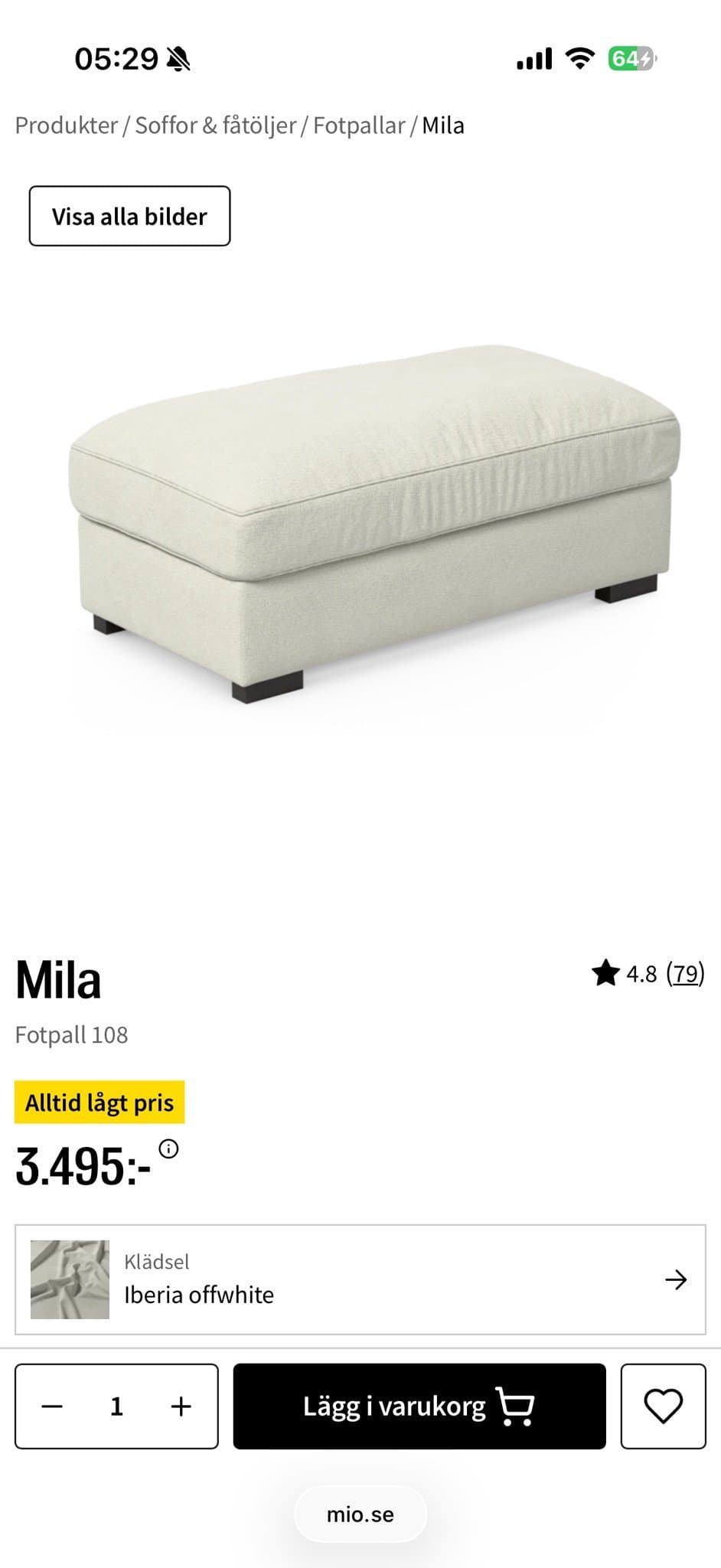 Soffa med fotpall i nyskick säljes