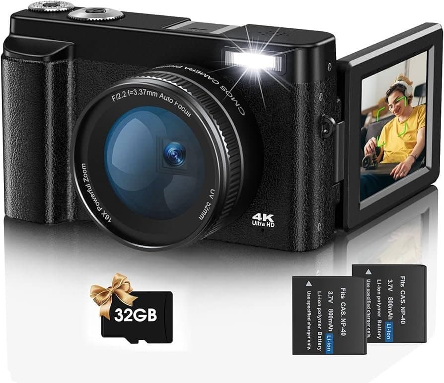 Digitalkamera, 4K 48MP autofokusfotokamera med 32 GB minneskort, 16X digital zoo