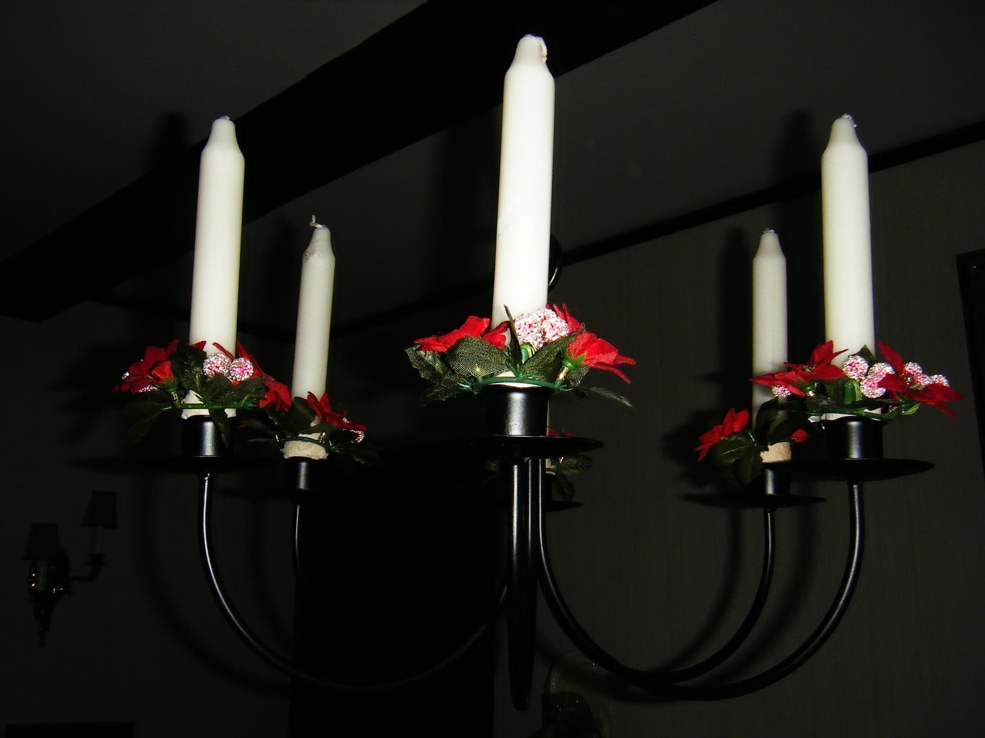Ljus ampel i smide - 6 st. ljus med manschetter - Vintage - Lampa - Retro - Kök