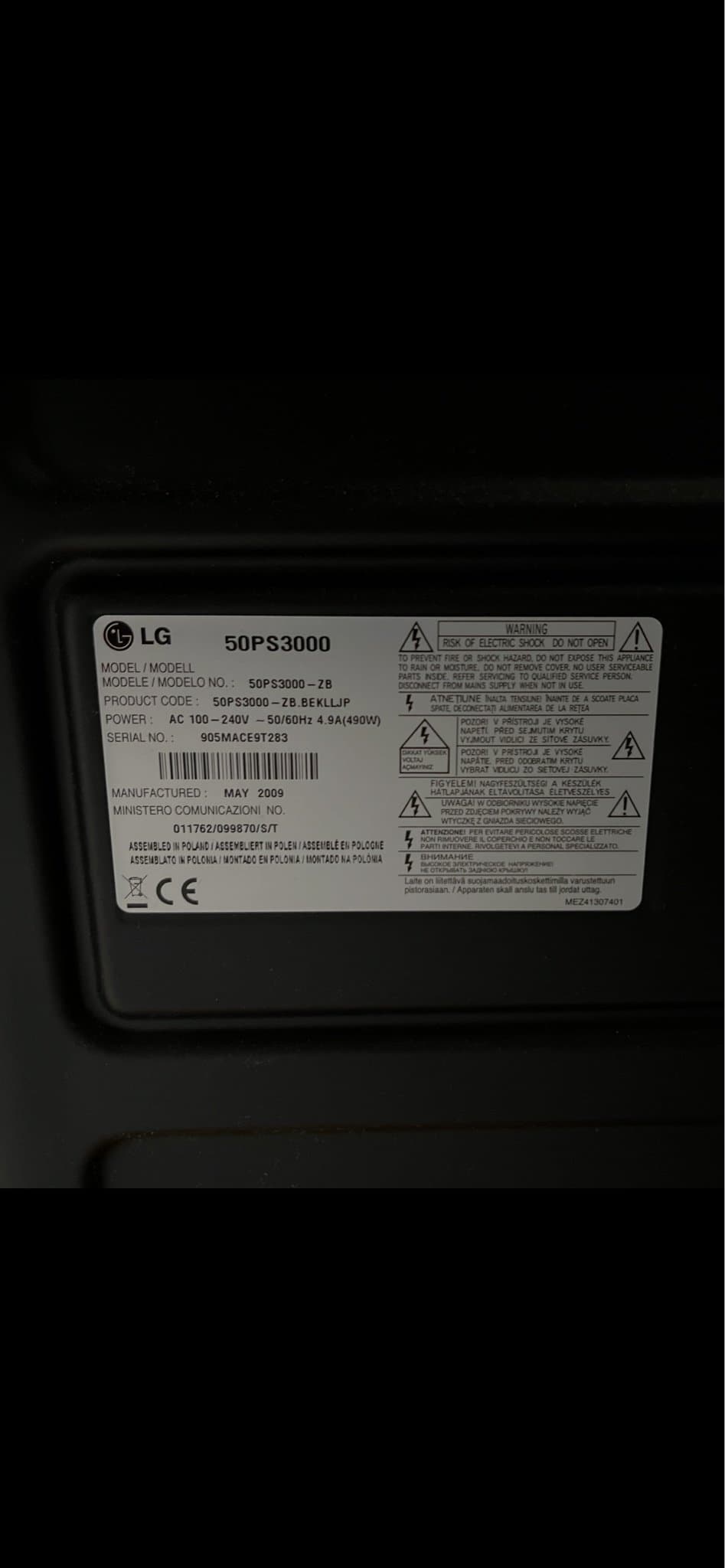 LG 50PS3000 50" plasma TV inte smart med fjärrkontroll