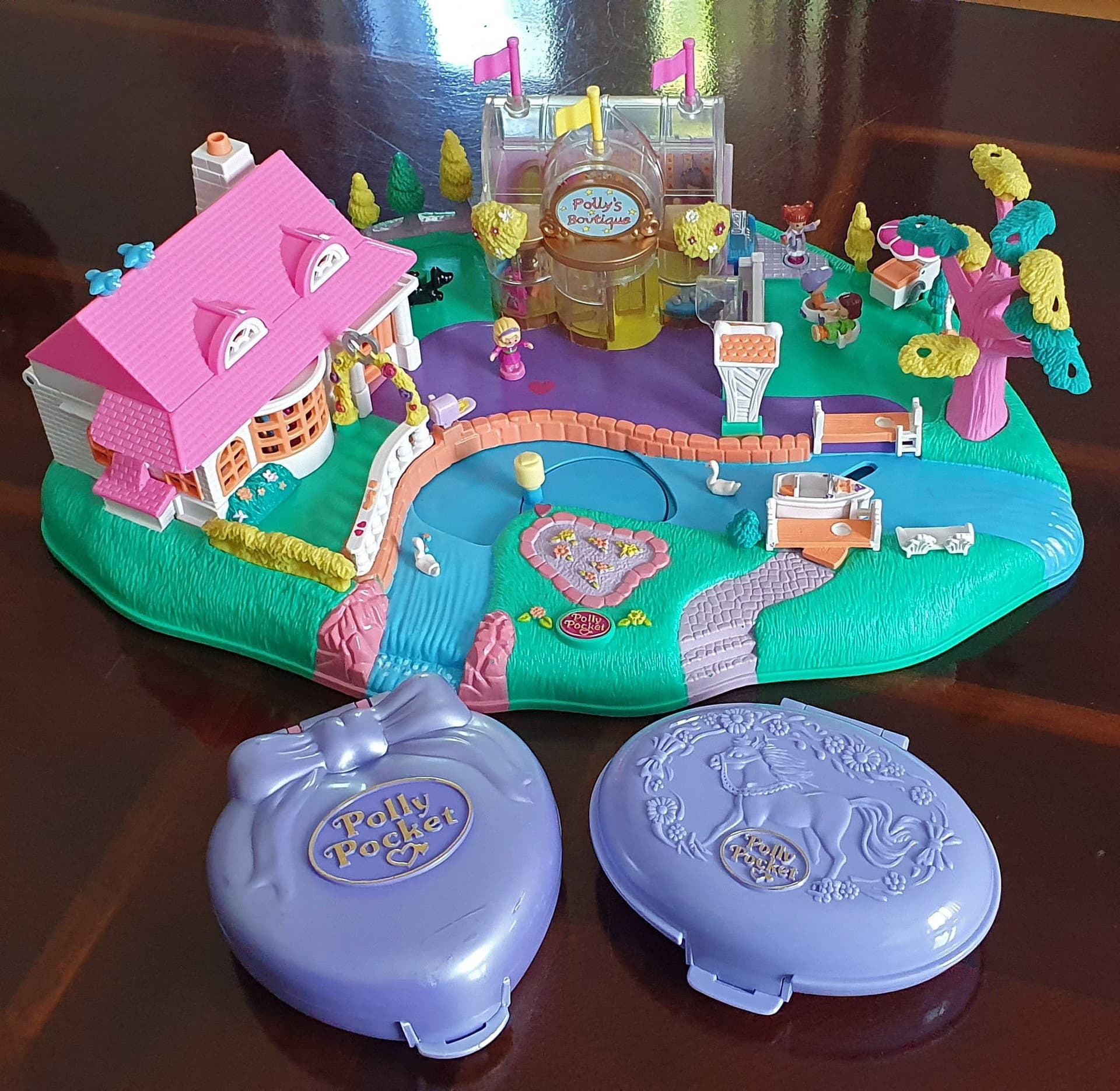 Vintage Polly Pocket – komplett (Pollyville + Unicorn Meadow + Super Star Hair)