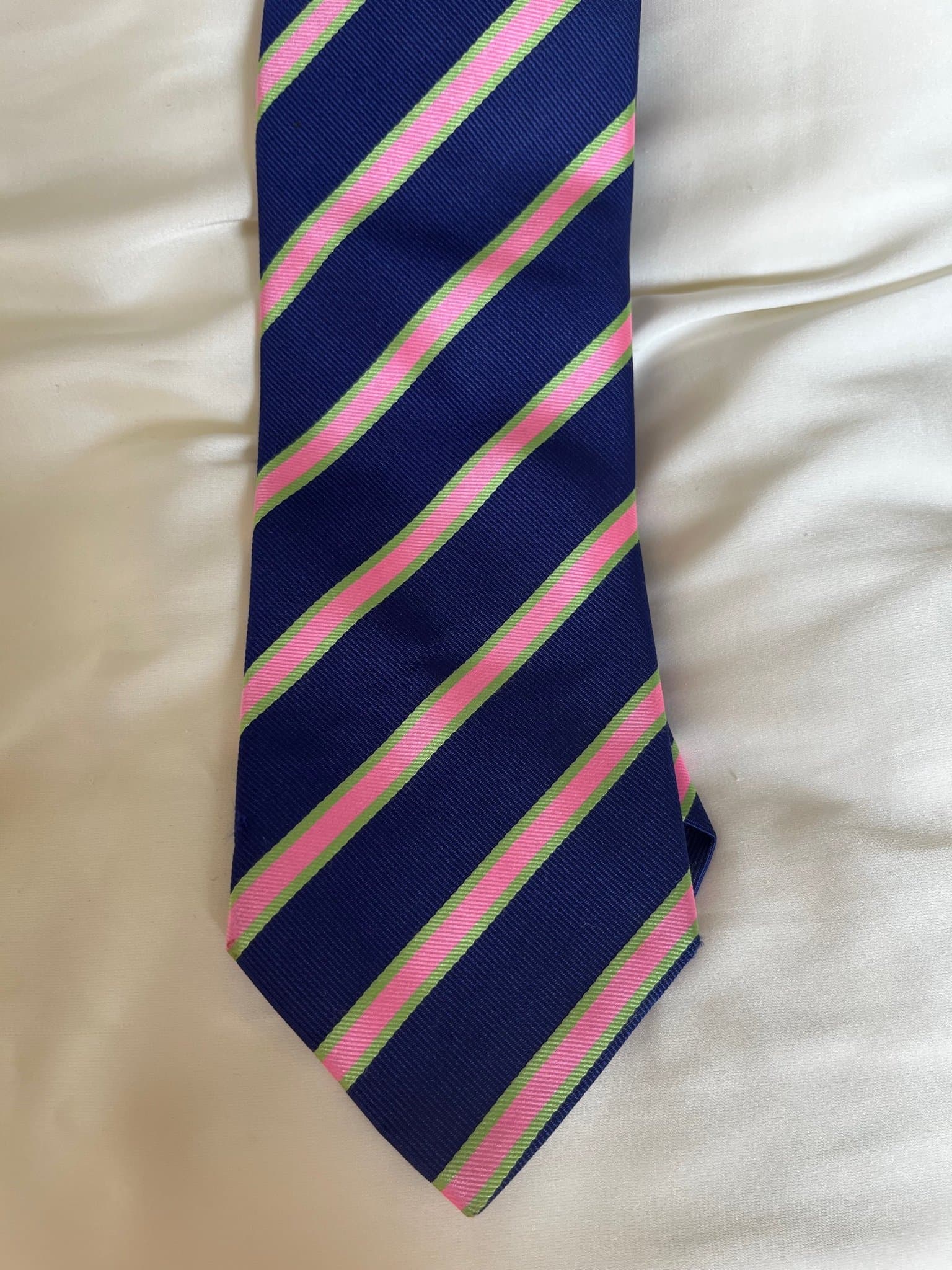 Eton mörkblå, rosa, ljusgrön slips Engelsk Lyx Mode