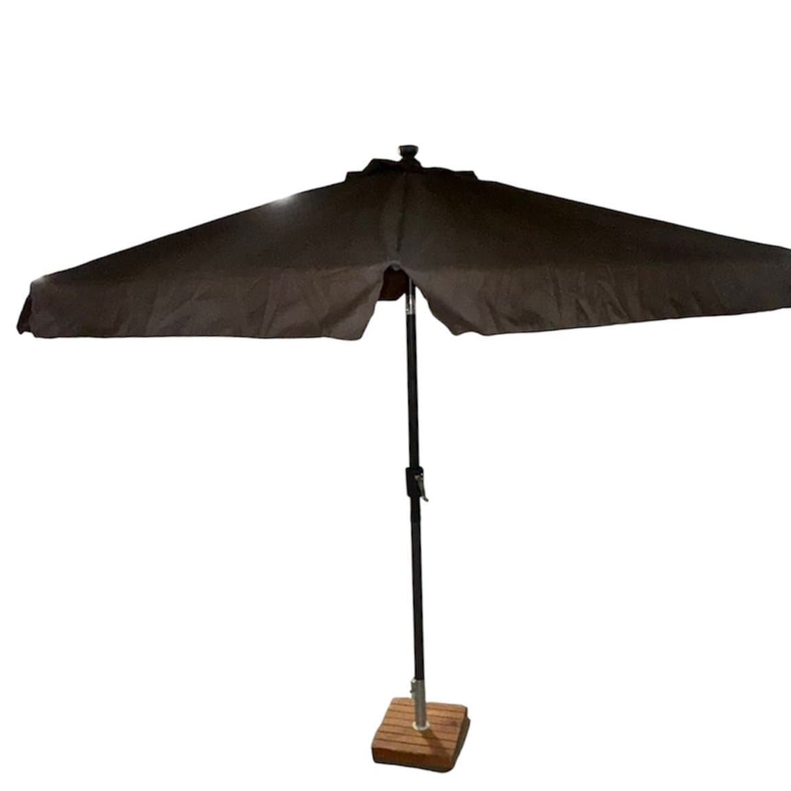 Parasoll med vevfunktion och träfot