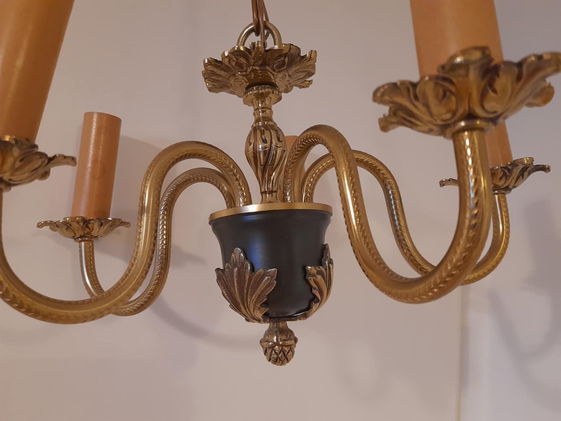 Vintage taklampa – mässing, 5 armar, 48×59 cm
