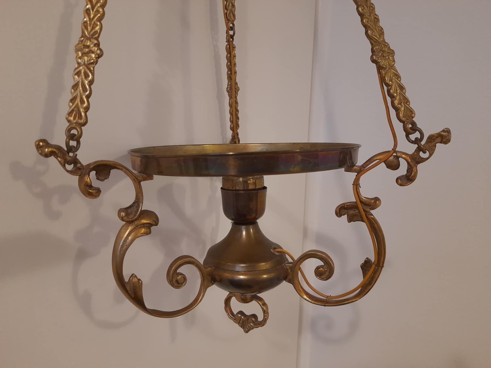 Vintage taklampa – mässing, 1 armar, 115×28 cm