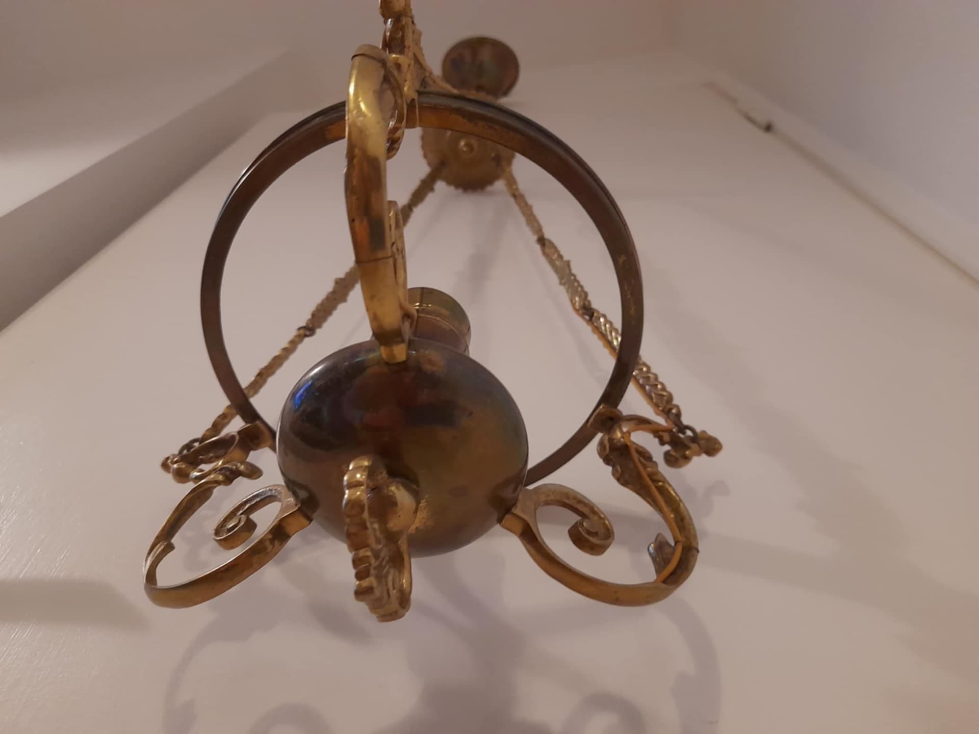 Vintage taklampa – mässing, 1 armar, 115×28 cm
