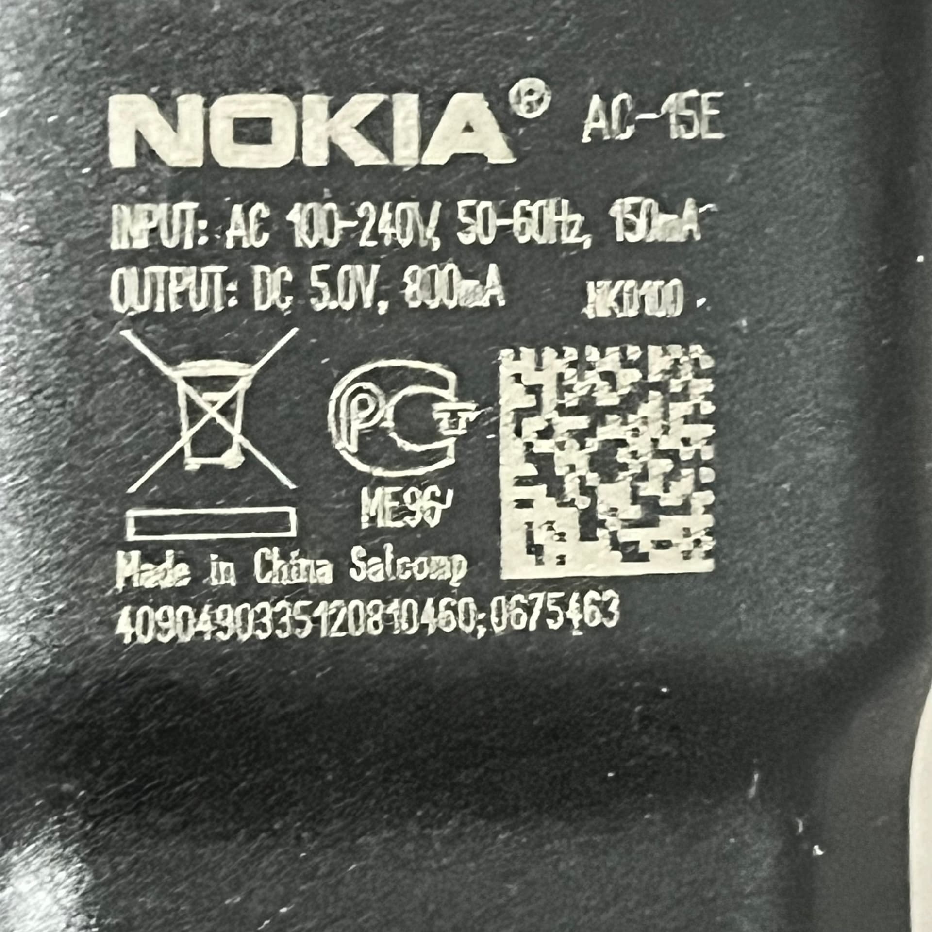 Nokia AC-15E Laddare DC 5.0V, 800mA