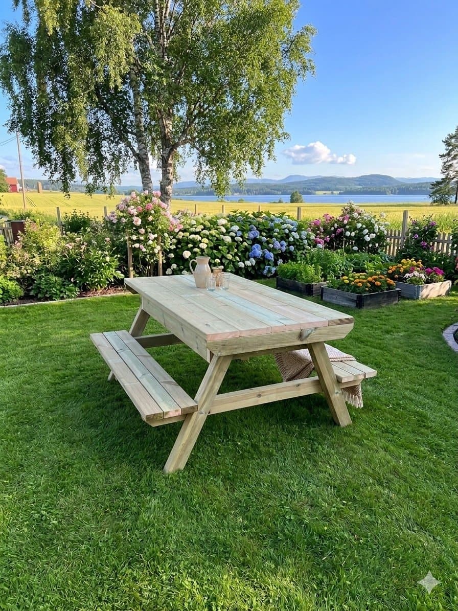 Sandlåda med bänkar