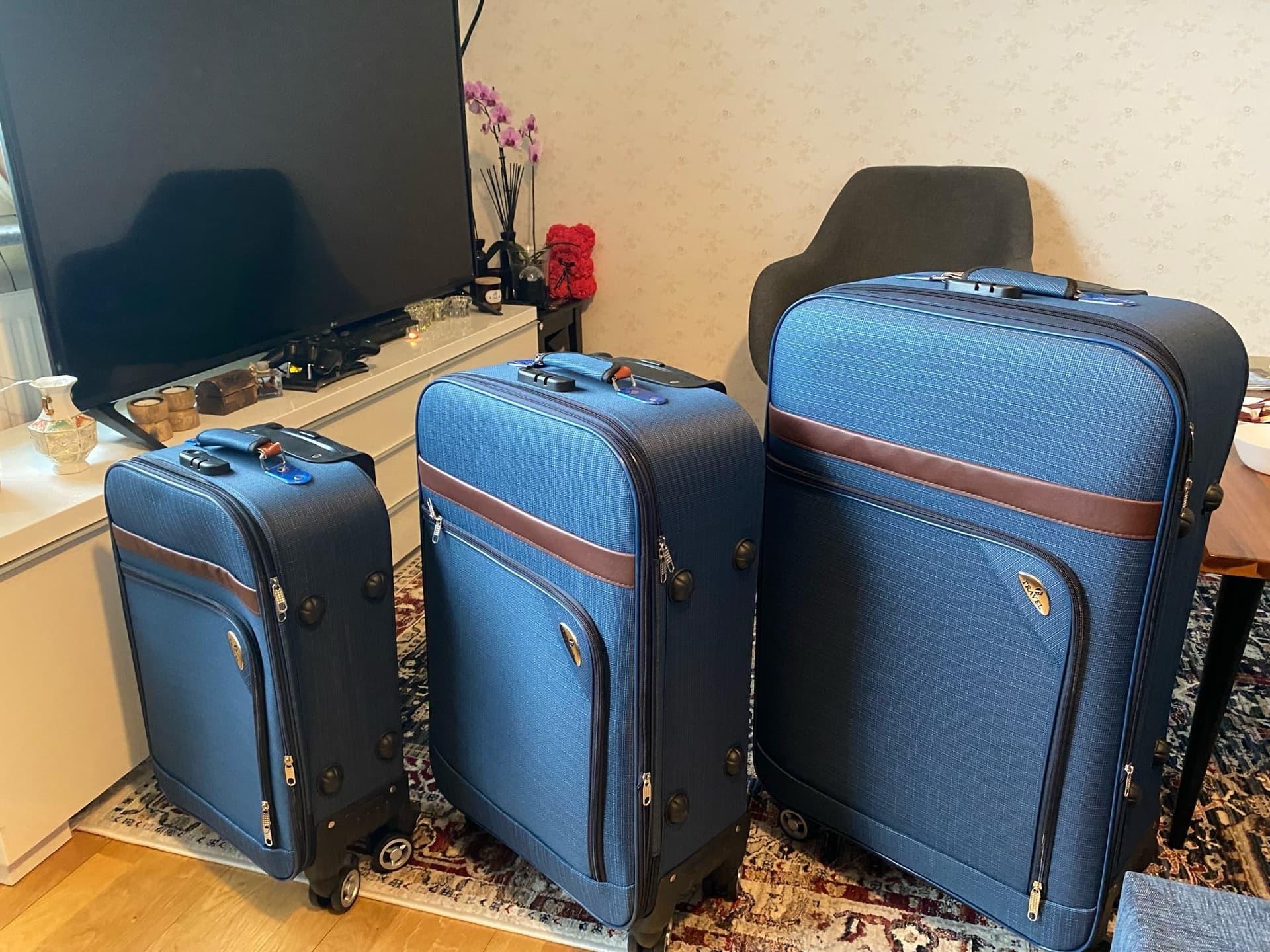 Resväskor i blått, 3-pack