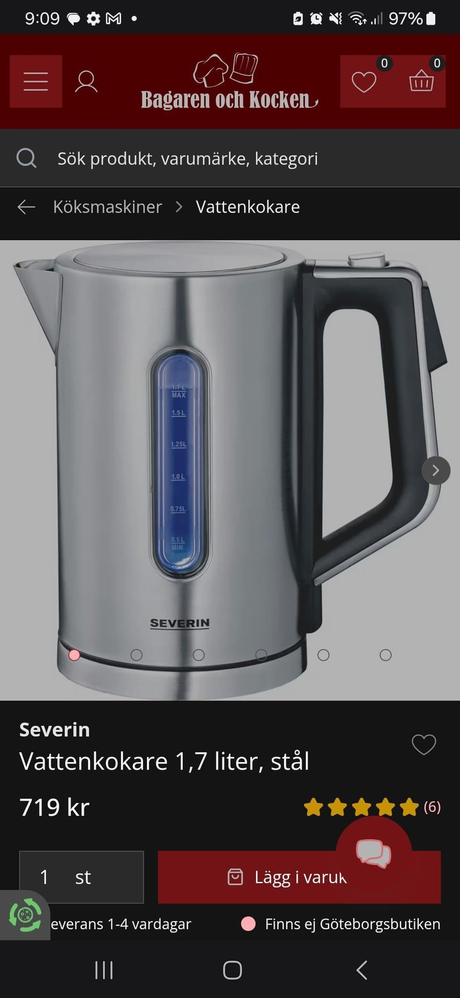 Severin Vattenkokare 1,7 liter, stål