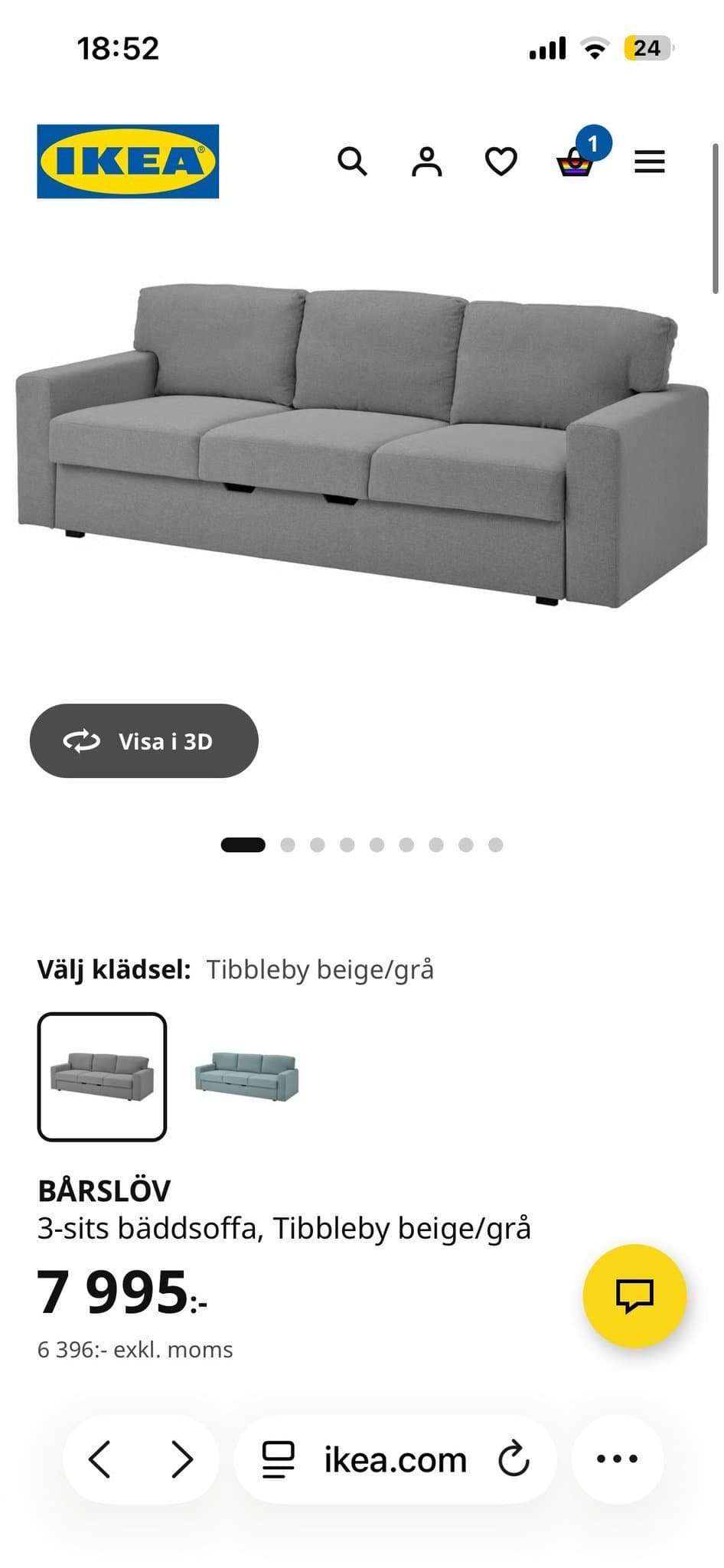 IKEA BÄRSLÖV 3-sits bäddsoffa