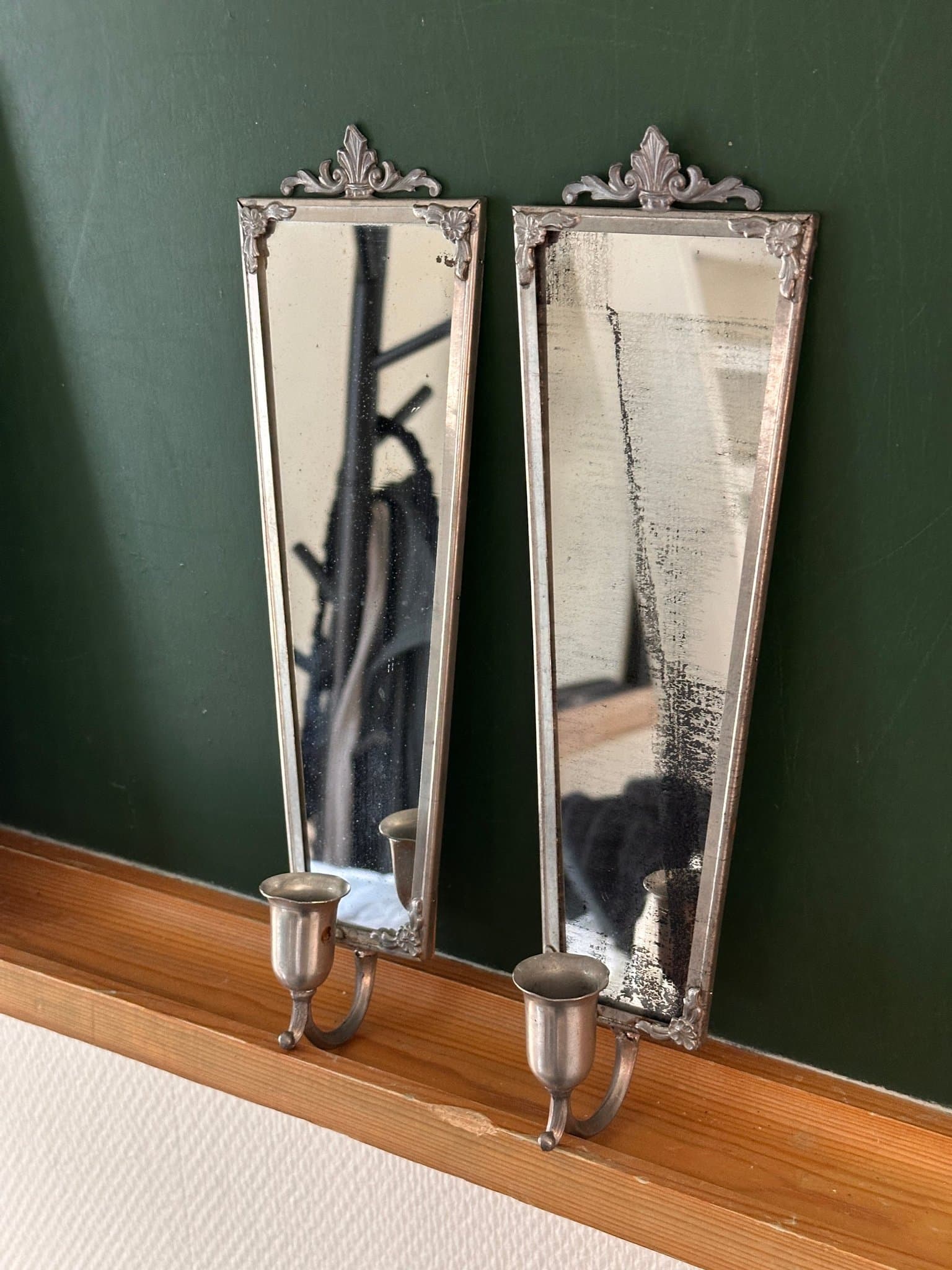 Spegelampetter i par, tenn/glas – 1900-tal