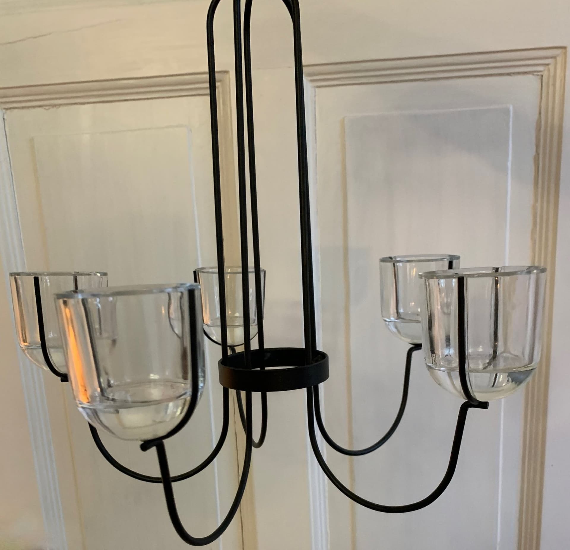 Takljusstake för värmeljus, svart metall och glas