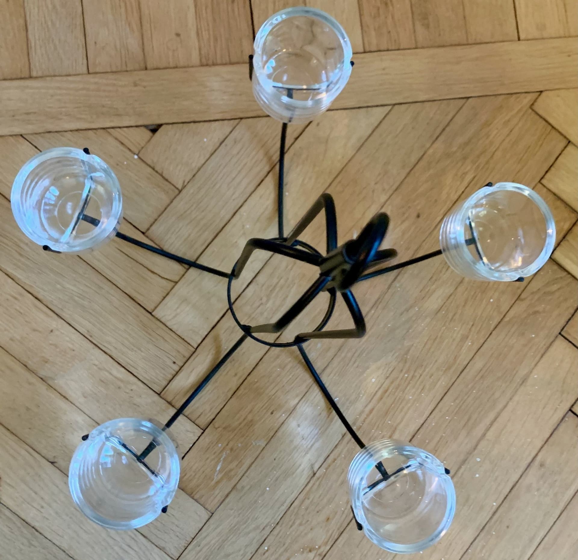 Takljusstake för värmeljus, svart metall och glas