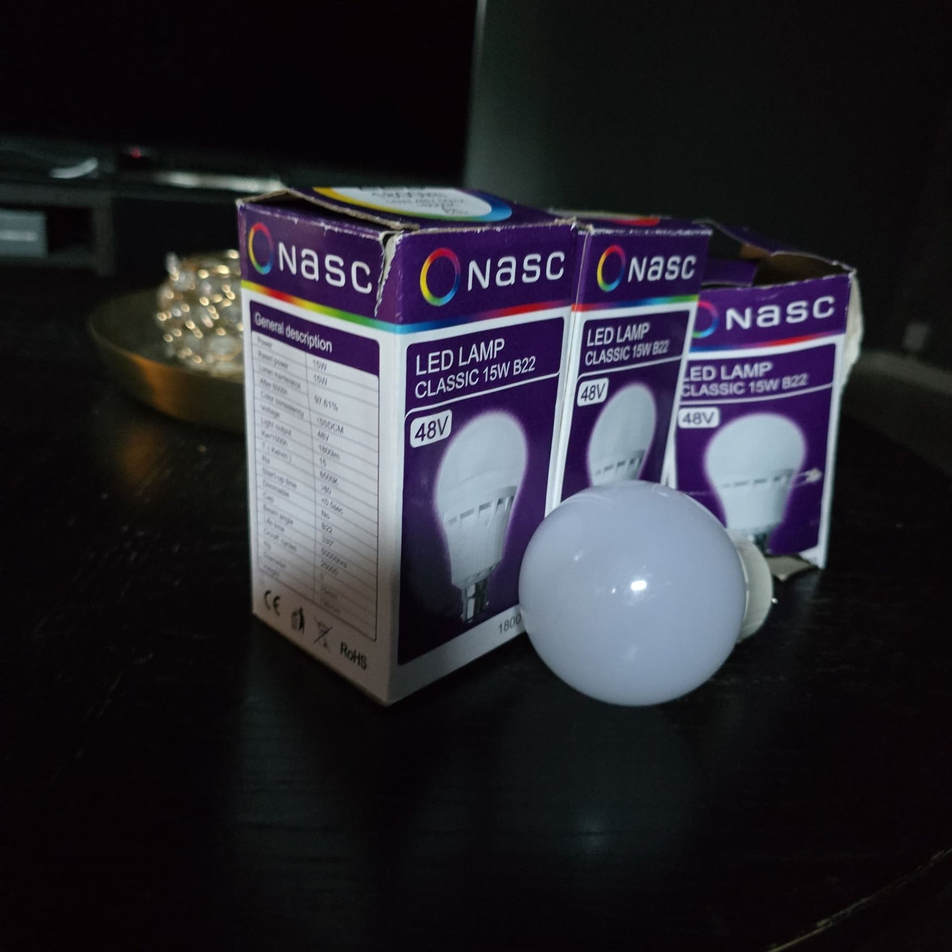 3-pack LED-lampor Nasc 15W B22 (48V) – nya