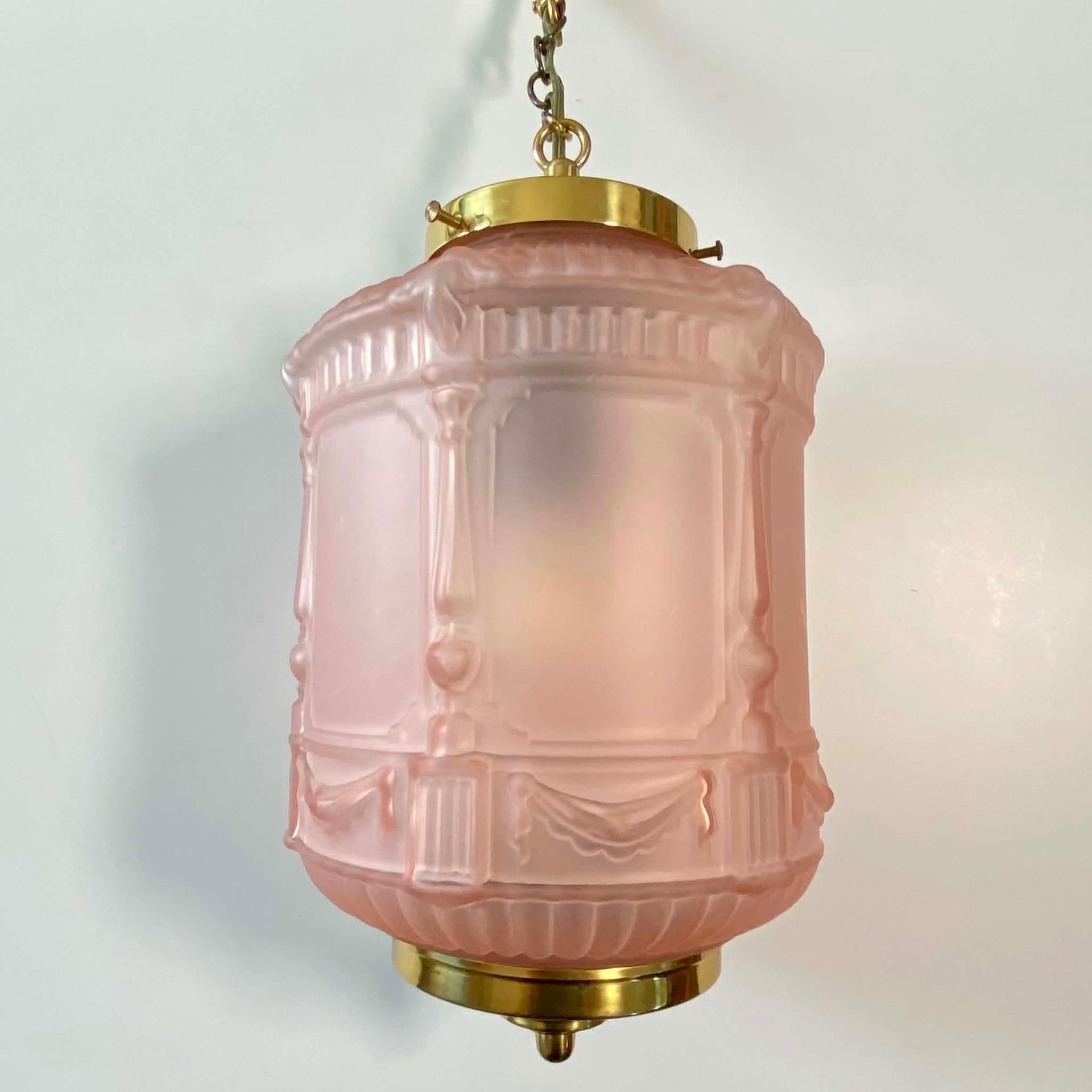 Månskenslampel, månskenslampa, vintage taklampa, rosa glaskupa