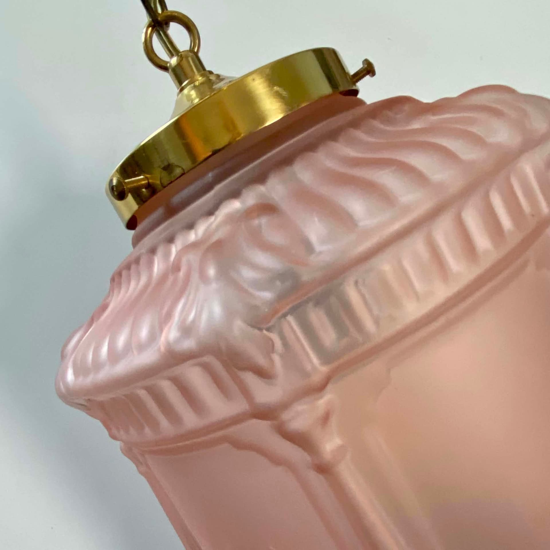 Månskenslampel, månskenslampa, vintage taklampa, rosa glaskupa