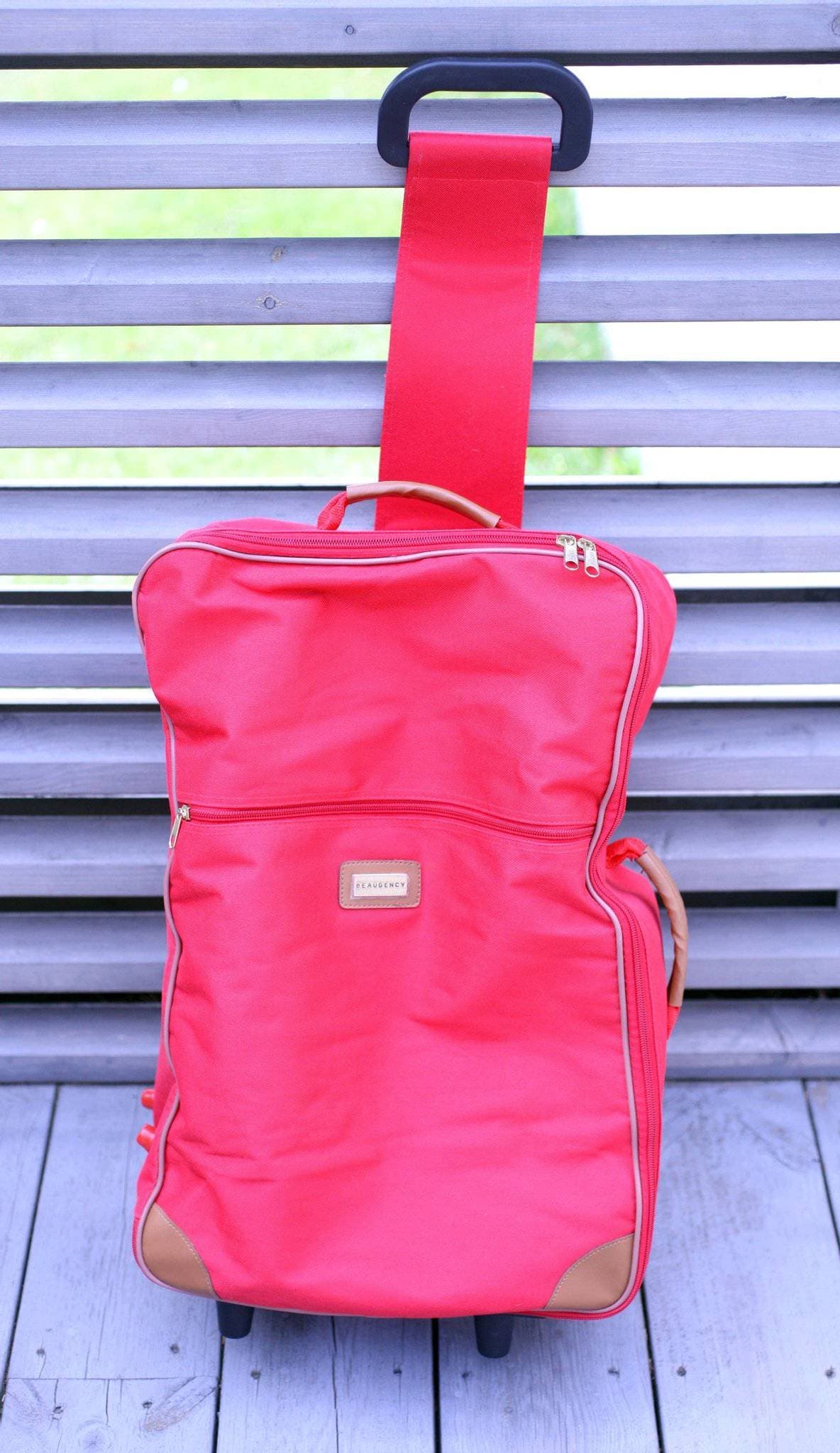 BEAUGENCY red lightweight travel luggage on wheels-circa 1990s-Weight 1240g
