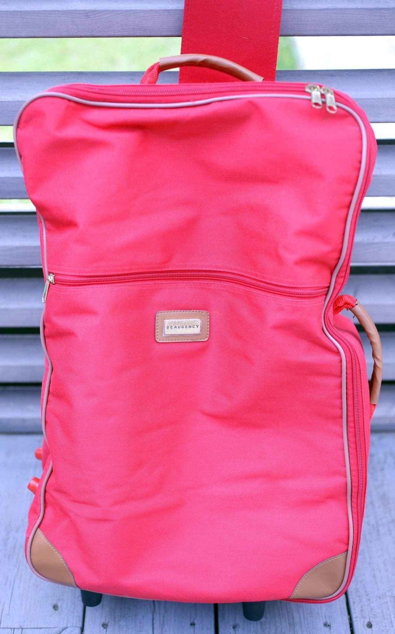 BEAUGENCY red lightweight travel luggage on wheels-circa 1990s-Weight 1240g