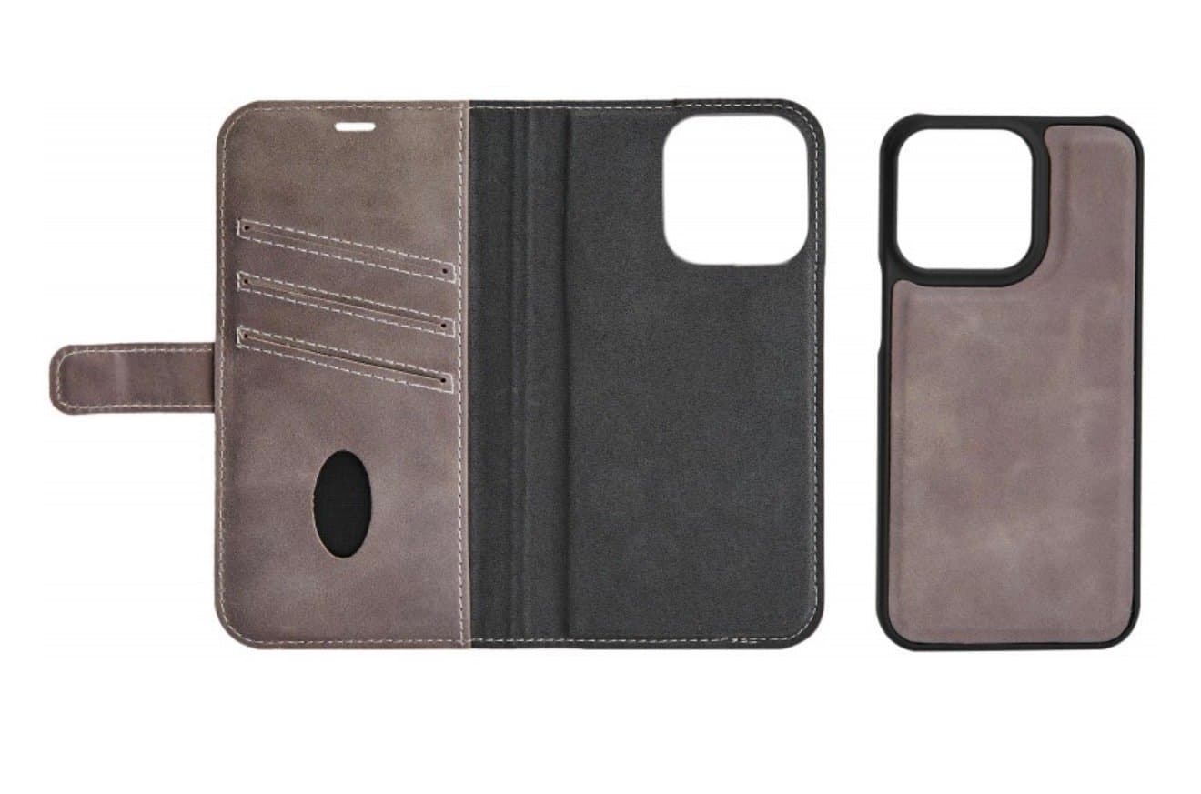 Essentials Äkta Läderfodral för iPhone 13 Mini,2-i-1, BrunGrå