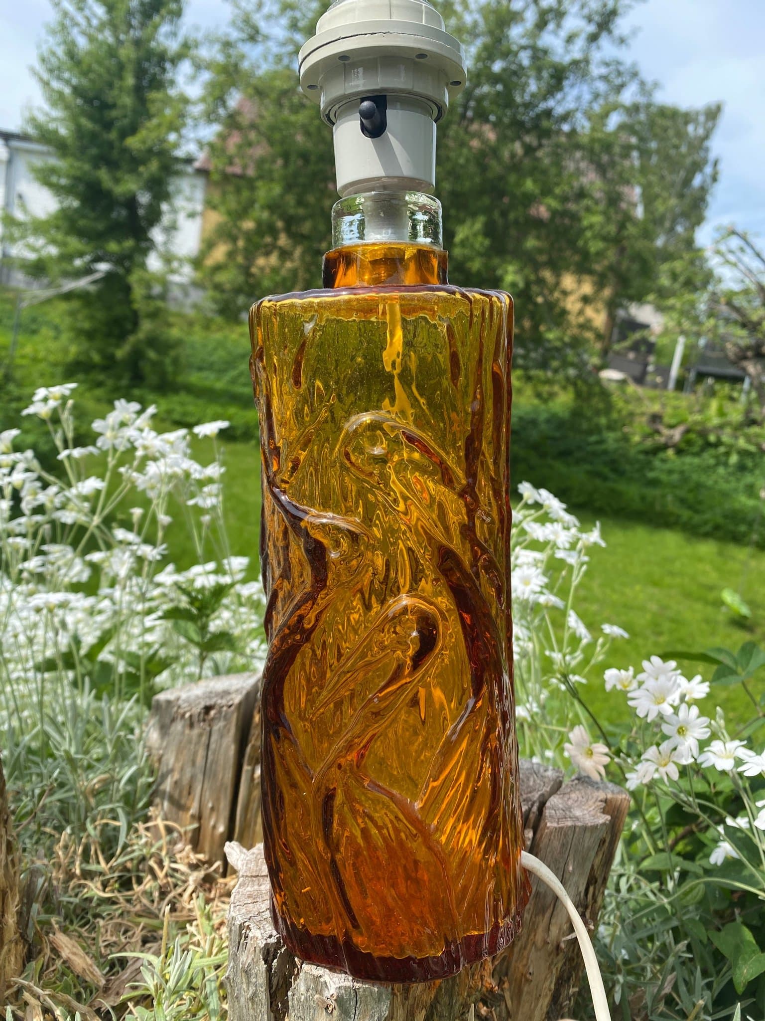 Retro Bordslampa I Glas Med Fågelmotiv Kjell Jordahn Ateljé Engberg Urshult