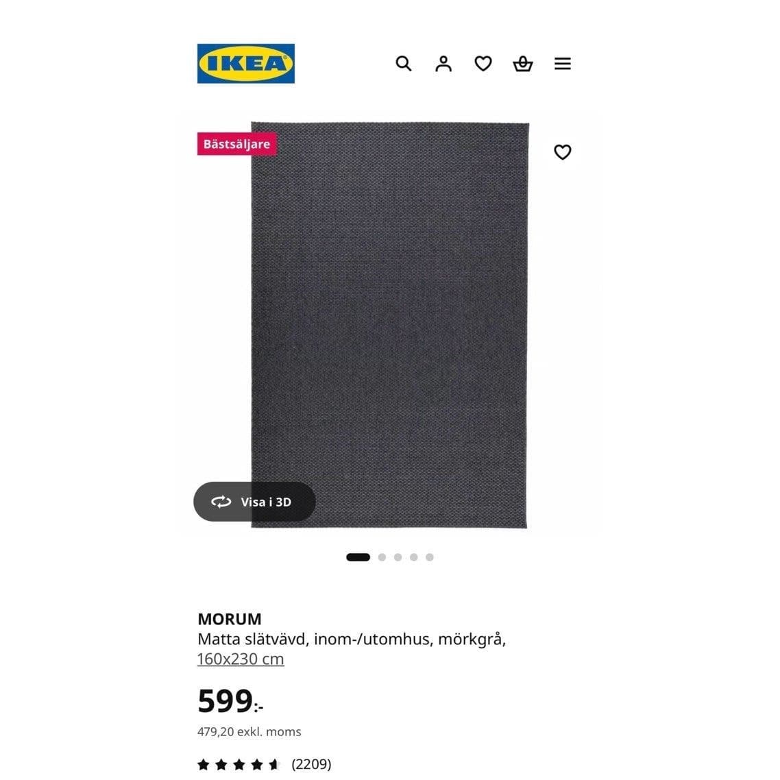 MORUM Matta slätvävd, inom-/utomhus, mörkgrå 160*230 cm